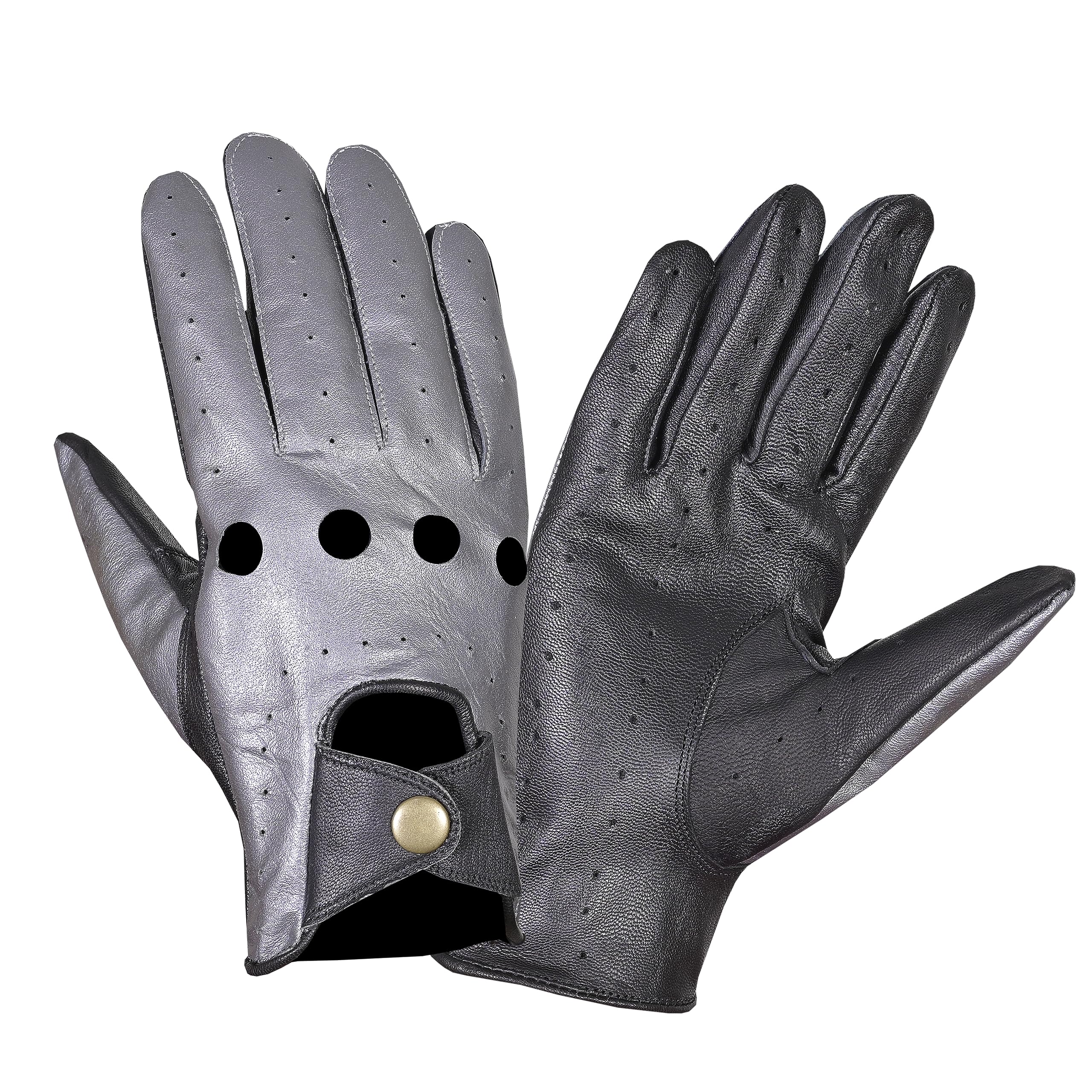 Vintage Retro Style Men's Leather Driving Gloves - Genuine Sheepskin Chauffeur Gloves for Winter, Motorcycle Riding & Classic Car Enthusiasts
