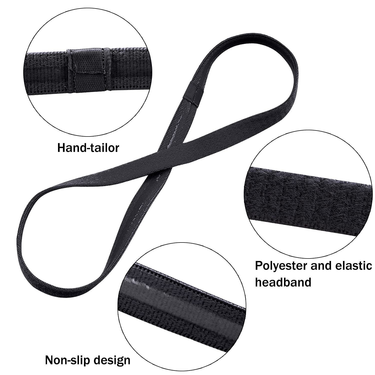 Duufin 20 Pack Non-Slip Elastic Sports Headbands - Sweat Absorbent Workout Headbands for Women, Men & Girls - Thin Hair Bands for Running, Yoga, Gym & Tennis (Black)