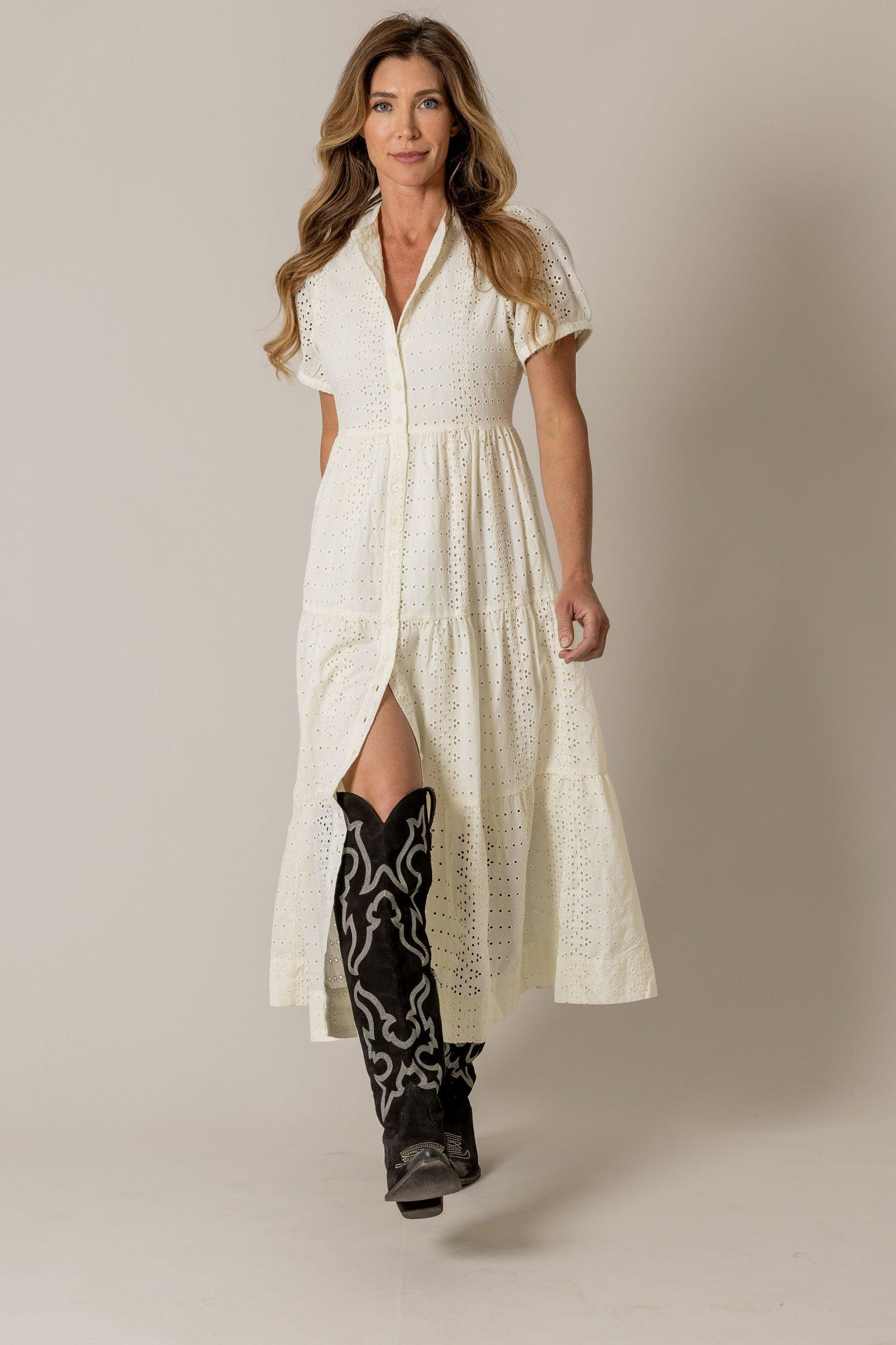 Neve Eyelet Dress - Floral Embroidered Summer Sundress for Women | Perfect for Beach, Vacation & Casual Outings