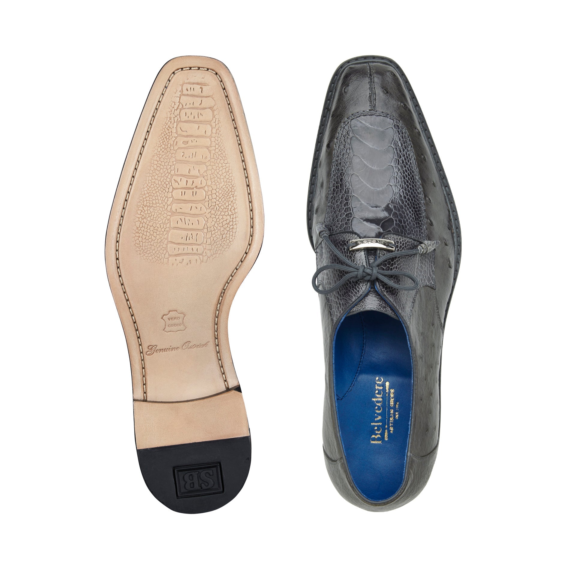 Belvedere Bolero Genuine Ostrich Leather Dress Shoes for Men - Gray Size R43 (US 9.5) - Premium Formal & Business Attire for Weddings, Office & Special Occasions