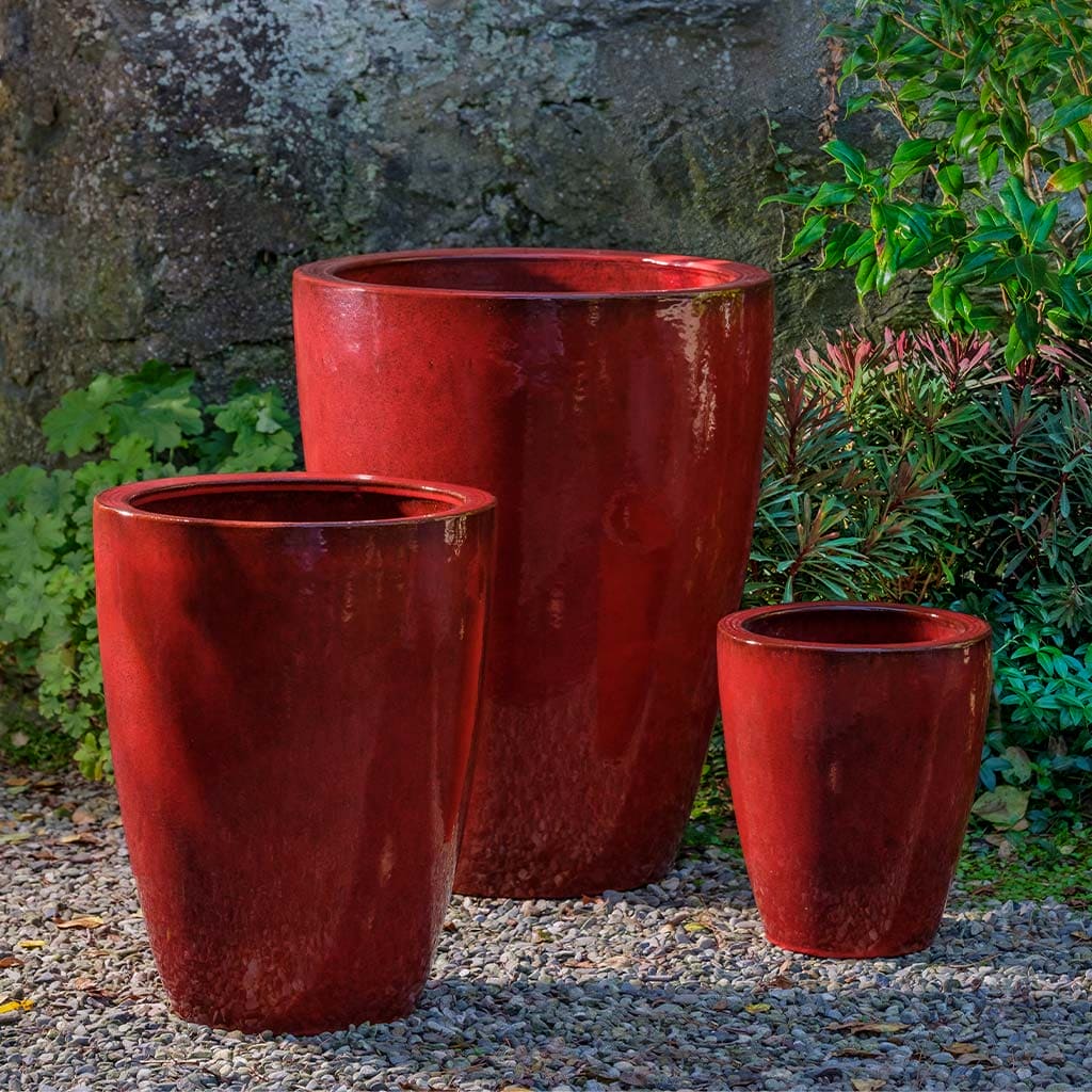 Campania International Marta Planter Set of 3 - Tropic Red Ceramic Flower Pots for Indoor & Outdoor Plants - Perfect for Home Decor, Garden, Patio, and Balcony