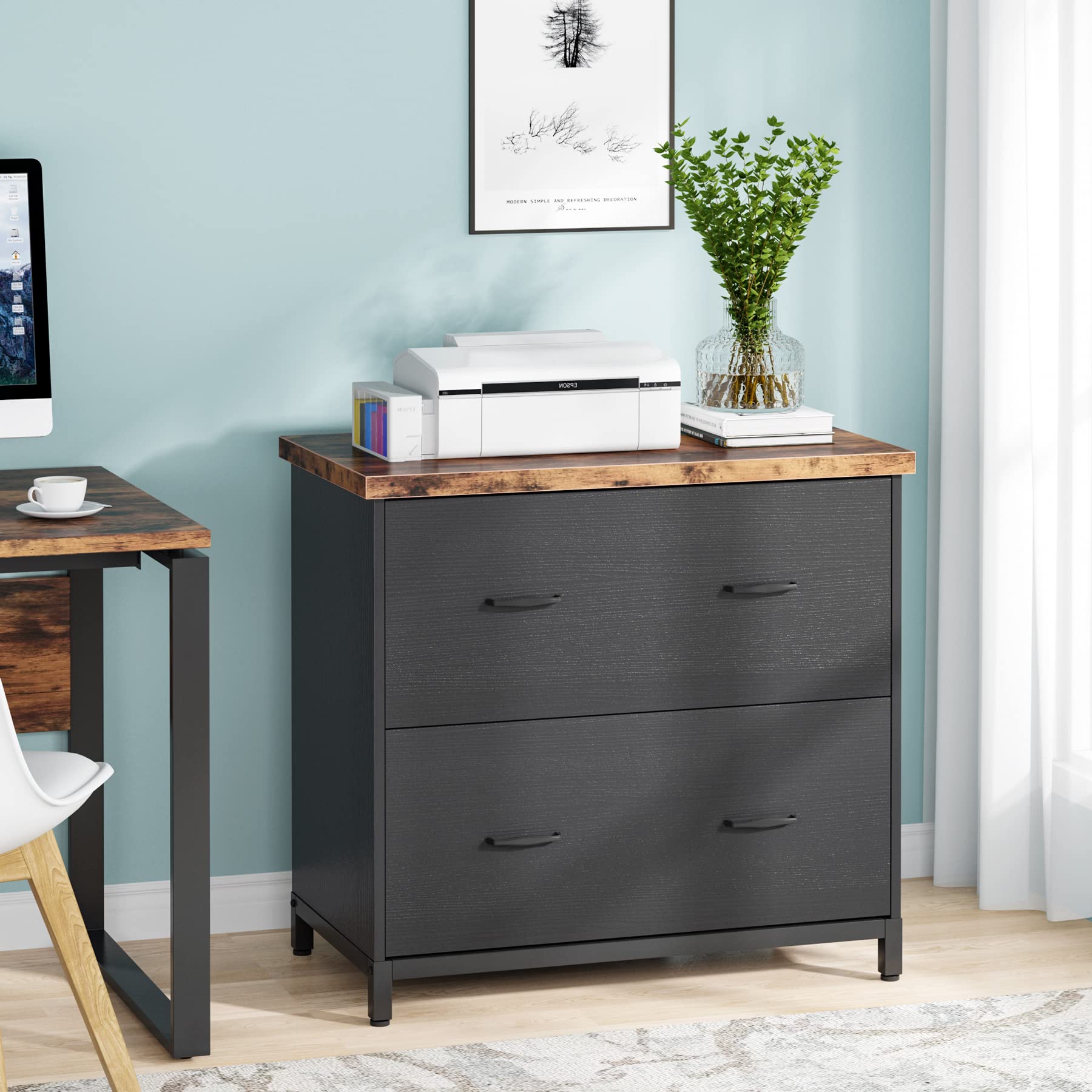 Tribesigns 2-Drawer Wood Lateral File Cabinet - Rustic Brown & Black Home Office Storage for A4 & Letter Size Documents | Perfect for Office Organization & Home Workspace