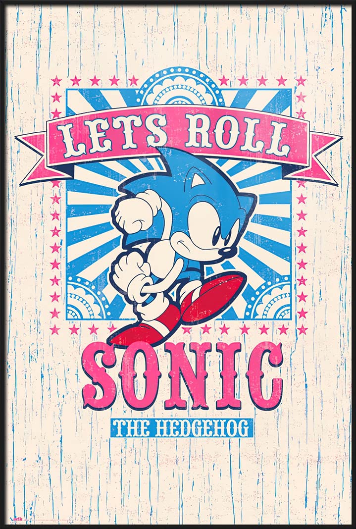 Sonic The Hedgehog Framed Poster - 24x36 Inches Gaming & TV Show Wall Art Decor - Perfect for Game Rooms, Bedrooms & Gamer Gifts