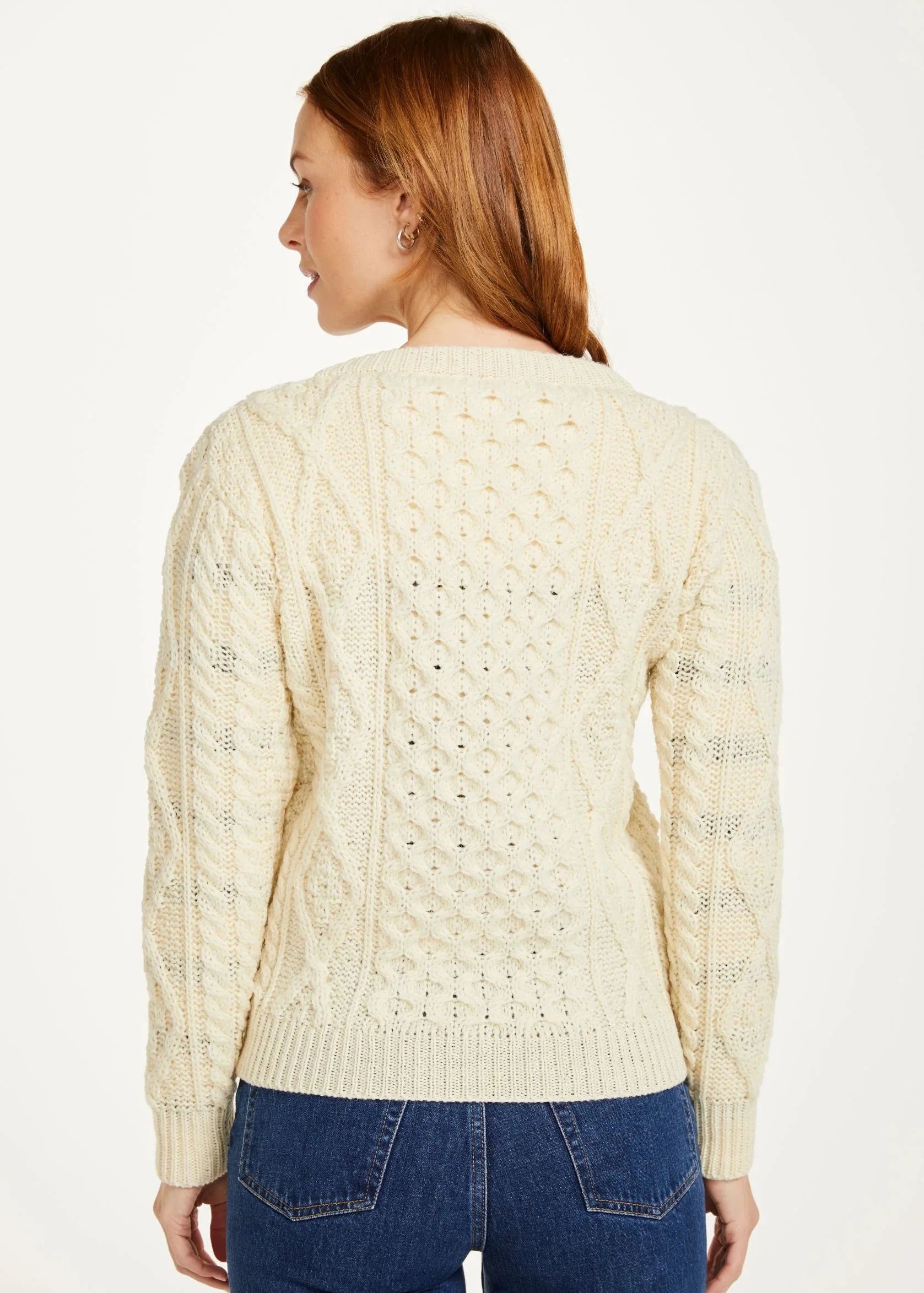 Inagh Ladies Aran Cardigan - Women's Natural Wool Sweater for Fall & Winter | Cozy Knit Cardigan for Casual Outfits, Office Wear & Holiday Season
