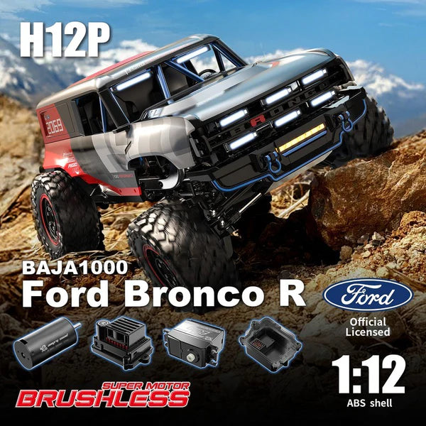 MJX Hyper Go H12P 1/12 Scale RC Crawler Truck - Licensed Ford Bronco Baja 1000 Edition - Off-Road Adventure & Rock Crawling Remote Control Car for Adults & Kids
