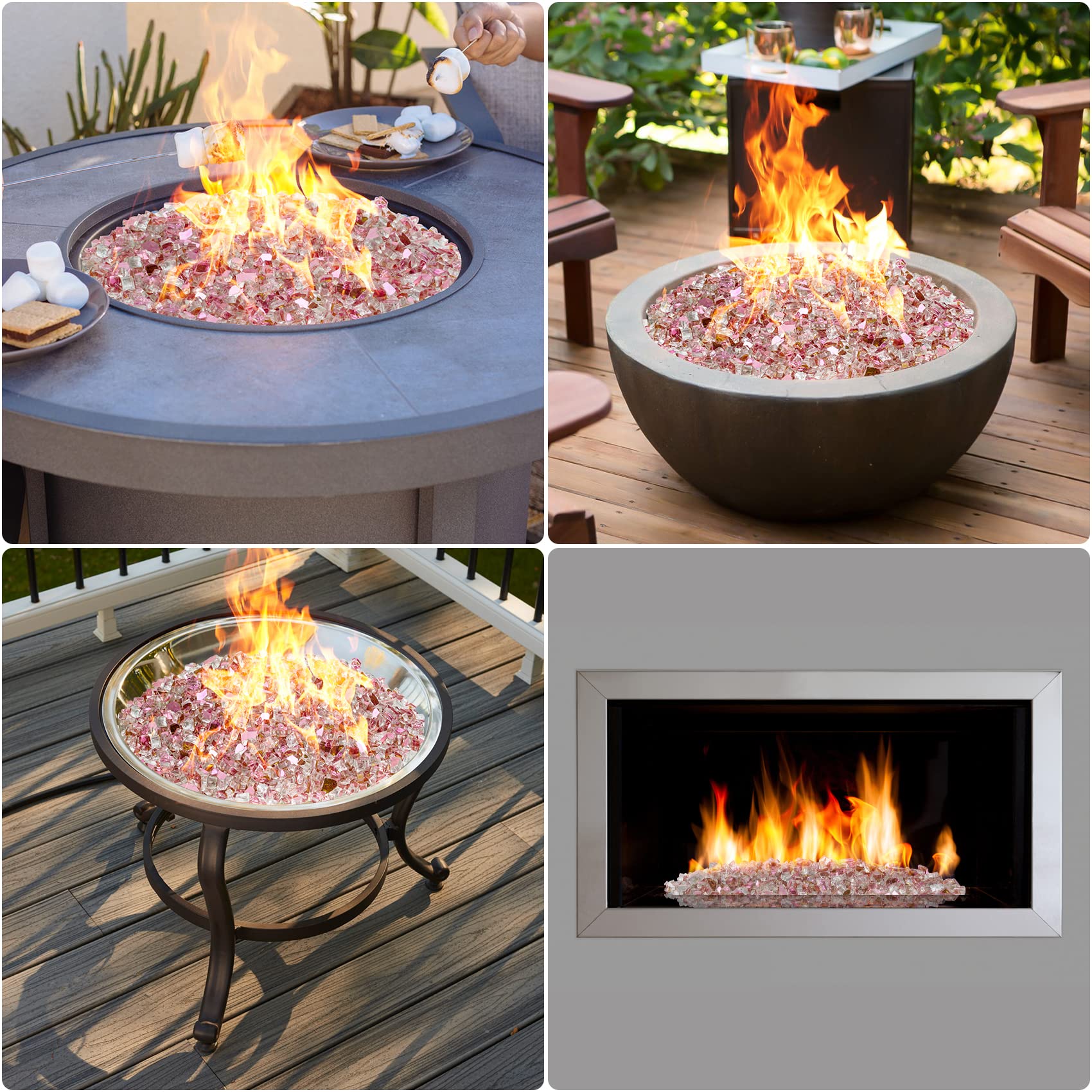 Onlyfire 10 lbs Fire Glass for Propane Fire Pit & Gas Fireplace - 1/2 Inch Reflective Fire Pit Glass Rocks - High Luster Rose Gold - Perfect for Fire Pit Tables, Fire Bowls & Outdoor Decor