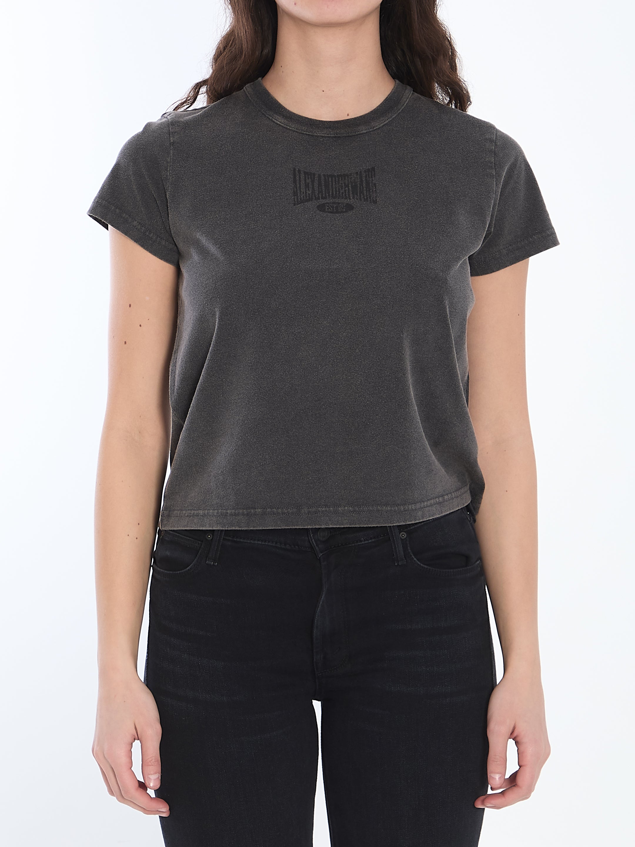 Alexander Wang Cropped Logo T-Shirt for Women - Trendy Streetwear Fashion Top for Casual Outings & Nightlife