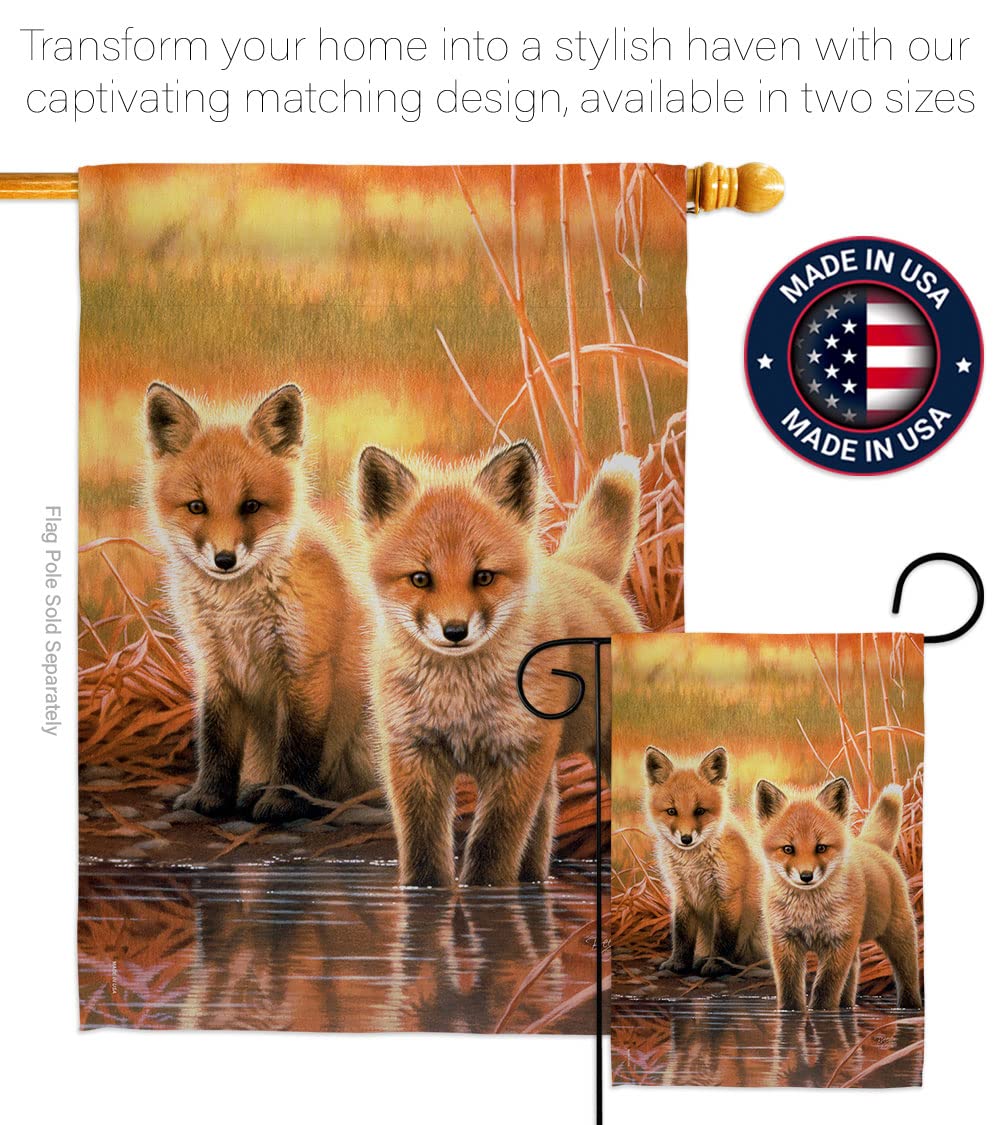 Foxes Nature Wildlife Decorative Vertical House Flag Set - 28