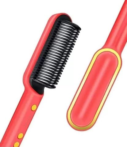 POCKETFRIENDIES 909 Ceramic PTC Hair Straightener Brush - 5 Temperature Settings, Professional Straightening Comb for Women, Styling Tool for Smooth & Silky Hair - Perfect for Home, Travel & Salon Use (Multicolor, B383)