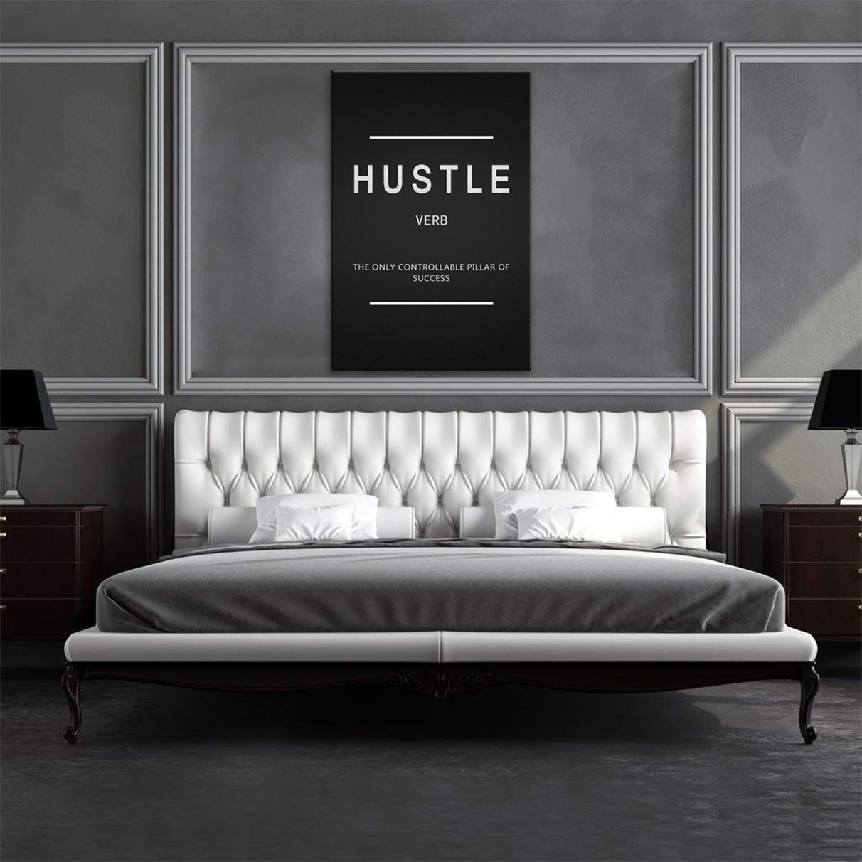 AMEMNY Motivational Hustle Verb Posters - Inspirational Entrepreneurship Quotes Canvas Art for Office Decor, Success Wall Art Prints, Framed & Ready to Hang | Perfect for Home Office, Study Room & Workspace Motivation