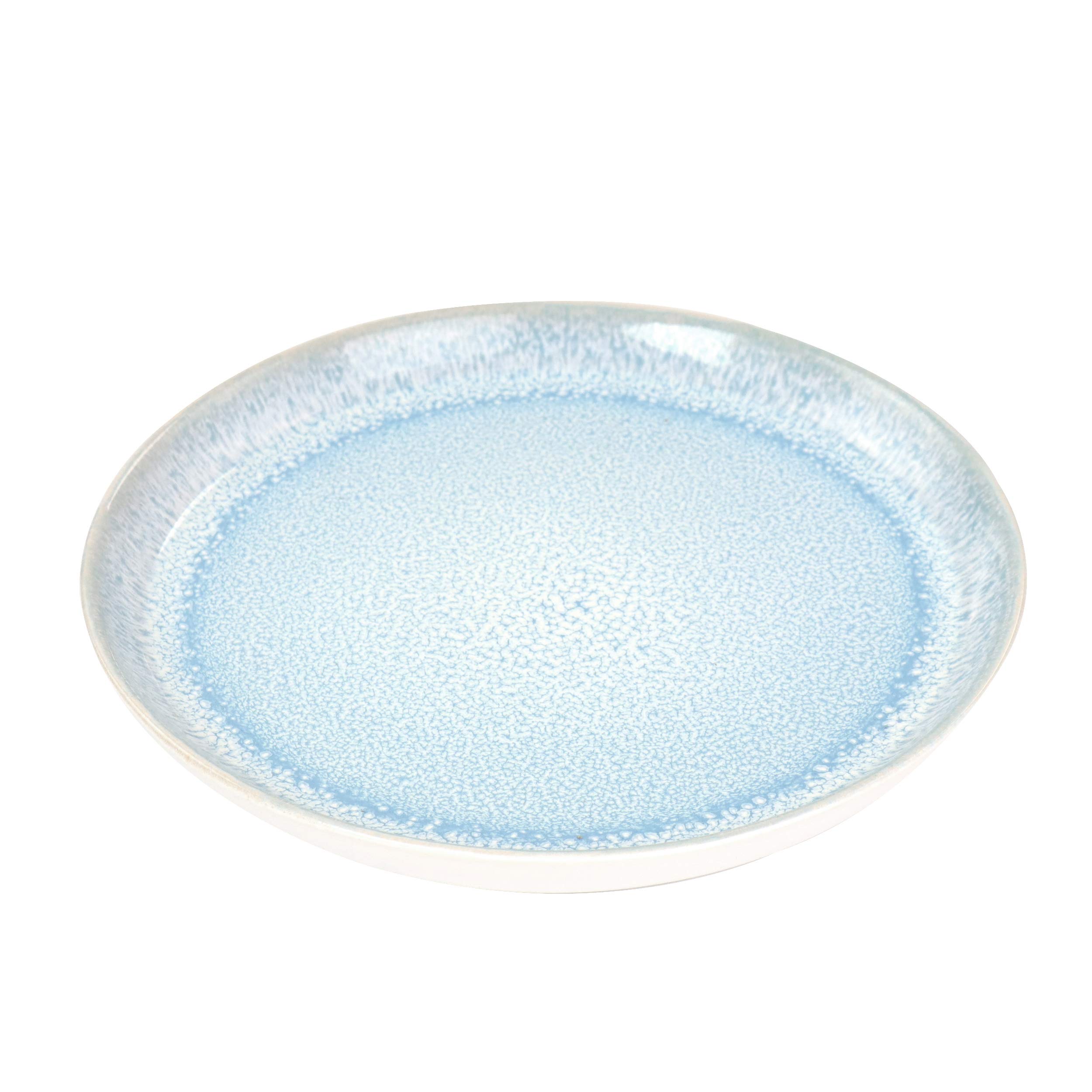 Elama Round Stoneware Mocha Collection Contemporary Dinnerware Set - 16 Piece Blue and White Porcelain Plates, Bowls & Mugs - Perfect for Modern Dining, Entertaining & Everyday Use