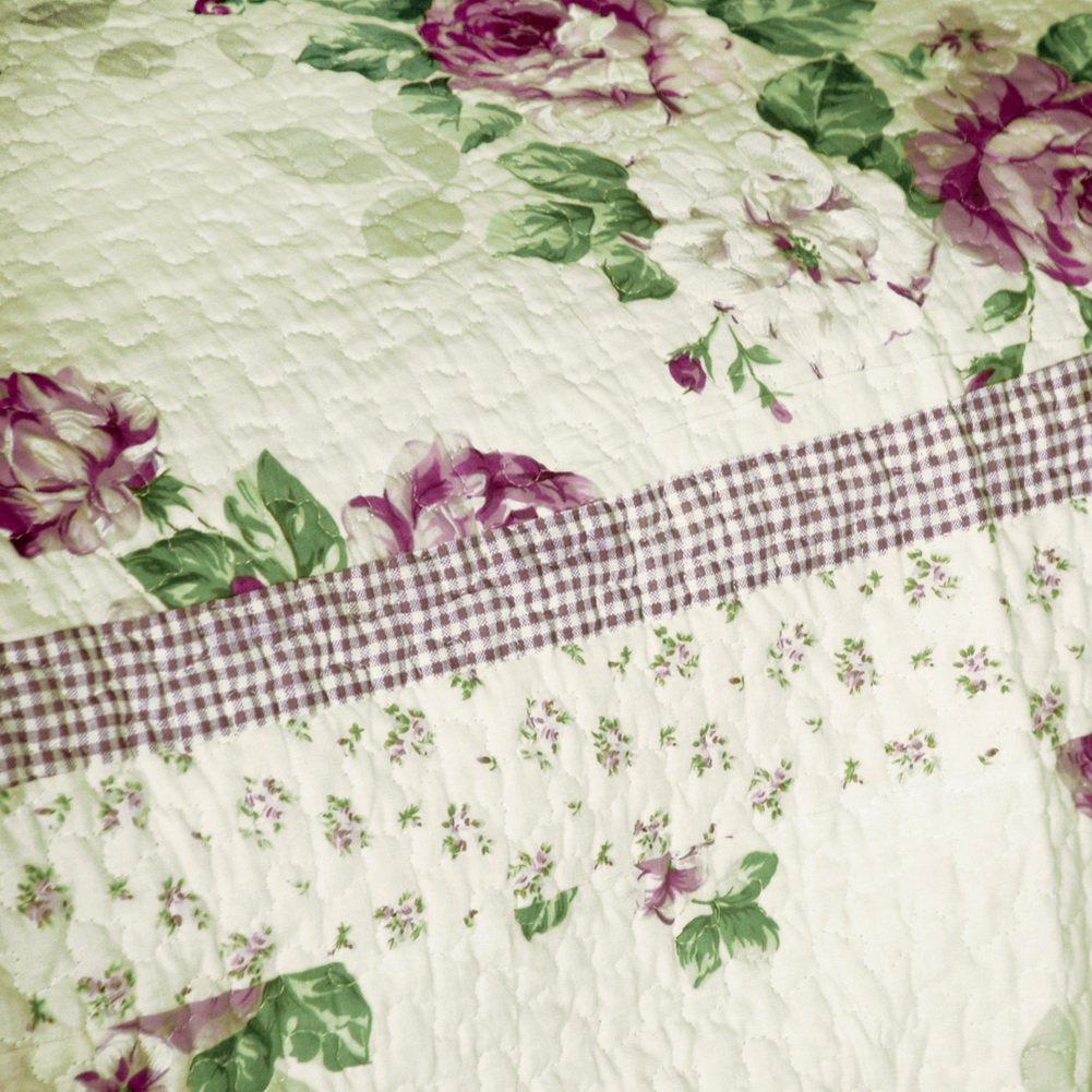 Blancho Bedding Classic Rose 3-Piece Floral Printed Quilt Set - 100% Cotton Quilted Bedspread for Full/Queen Size Bed | Perfect for Master Bedroom, Guest Room & Cozy Farmhouse Decor