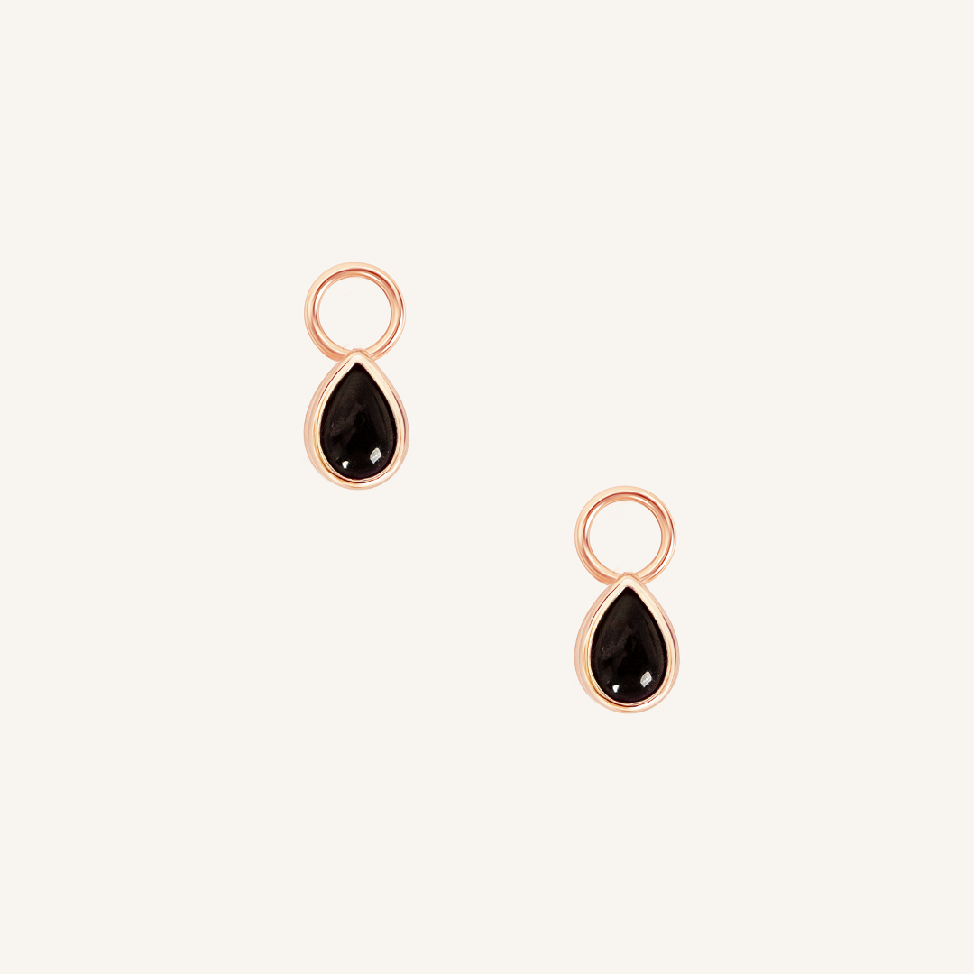 Black Onyx Trove Hoop Charm Earrings (Set of 2) - Elegant Dangle Jewelry for Women, Perfect for Parties, Weddings & Everyday Wear