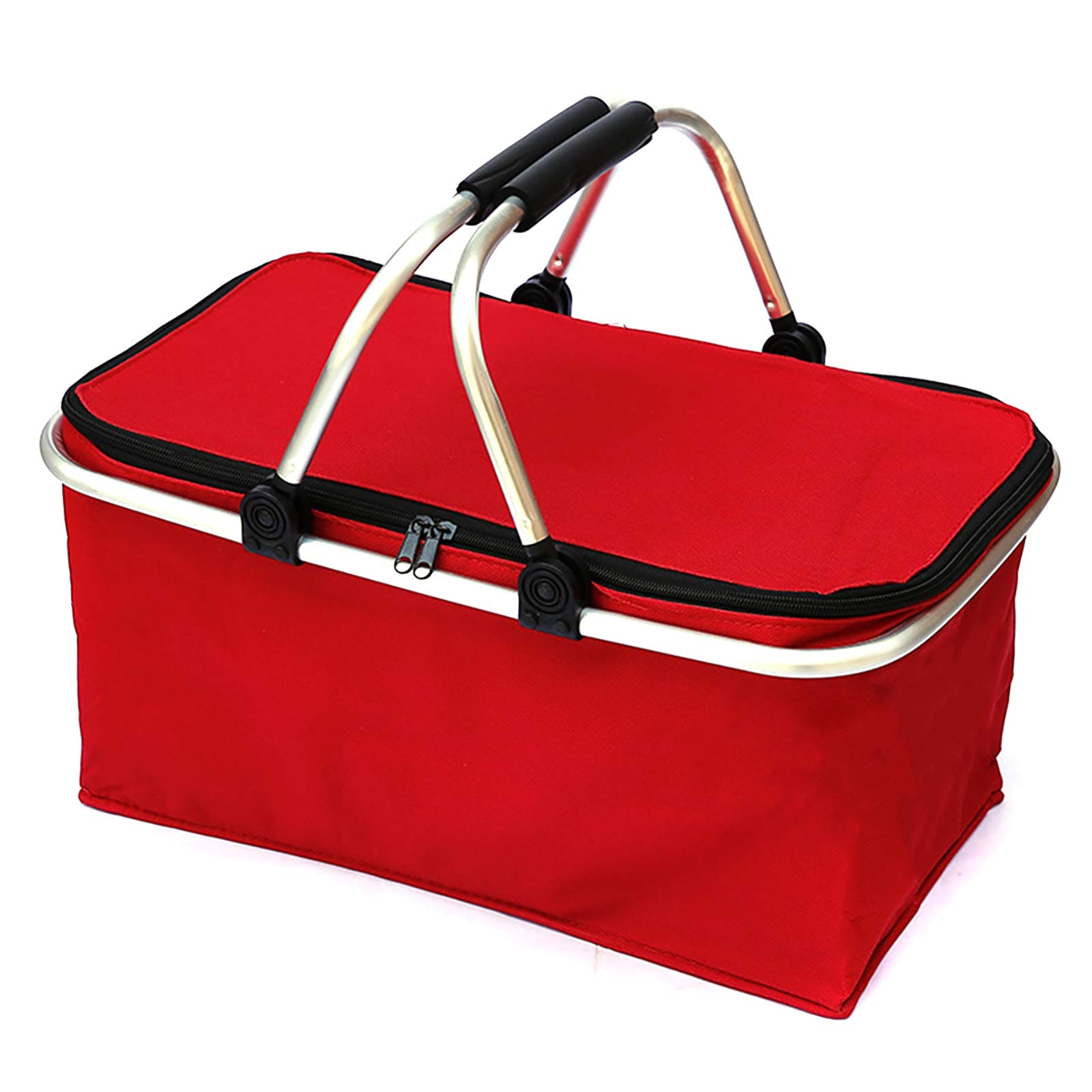 SH-RuiDu 30L Insulated Foldable Picnic Basket - Portable Camping Cooler for Outdoor Picnics, Beach Trips & Grocery Shopping - Home Storage Organizer (Red)