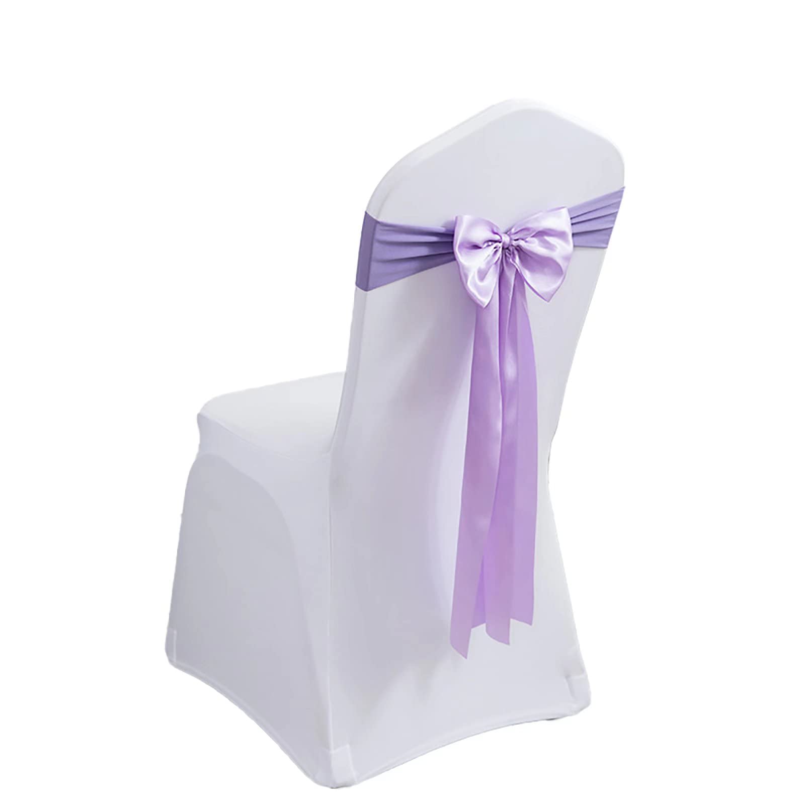 100 PCS Light Purple Spandex Chair Bands - Stretchable Satin Chair Sashes & Ribbons for Wedding, Party, Banquet, Hotel Decor - Elegant Chair Cover Bows for Home & Kitchen Decoration