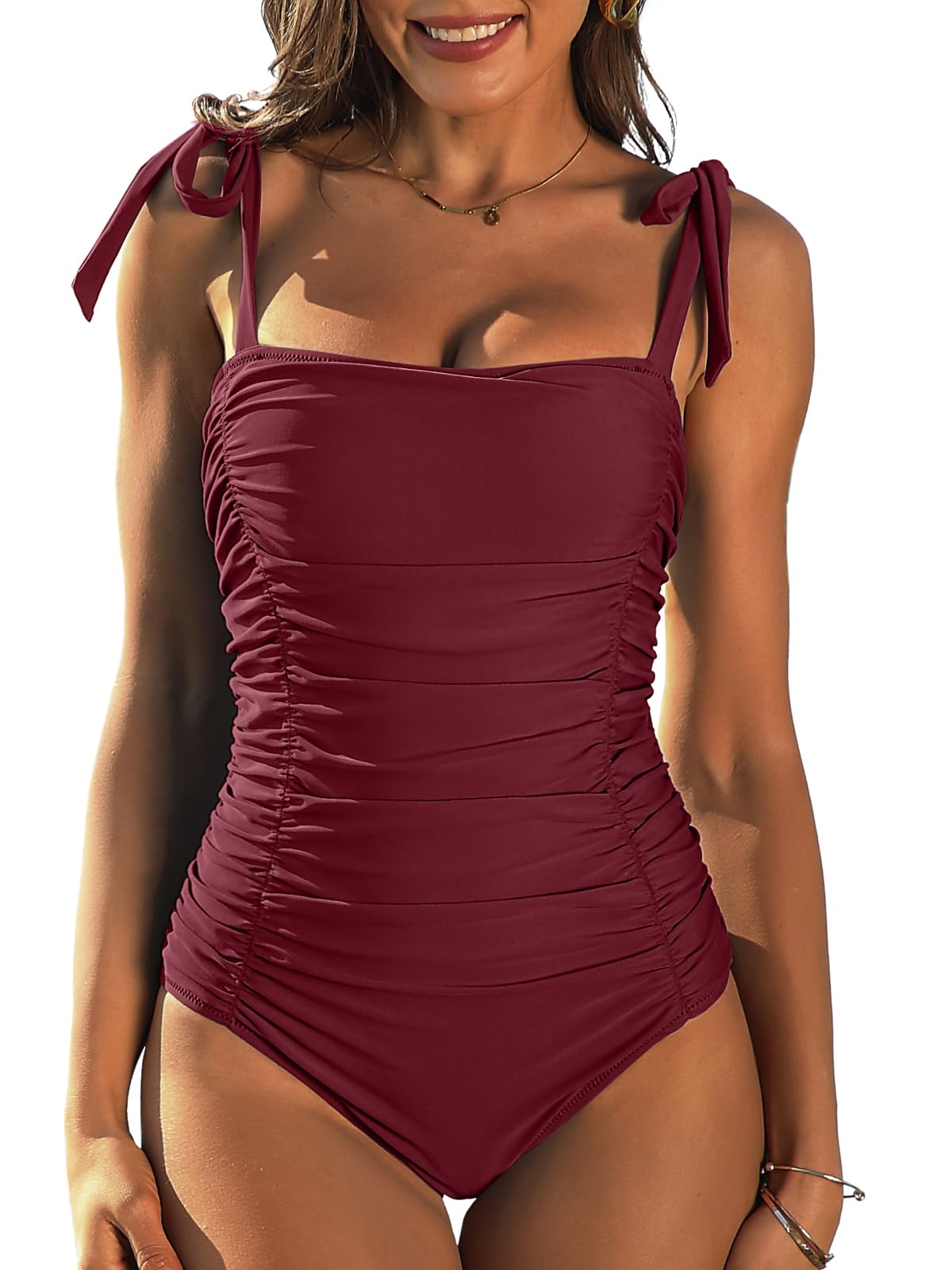 SOCIALA Women's One Piece Swimsuit Tummy Control Ruched Monokini Bathing Suit - Sexy Beachwear for Pool, Vacation & Summer Activities