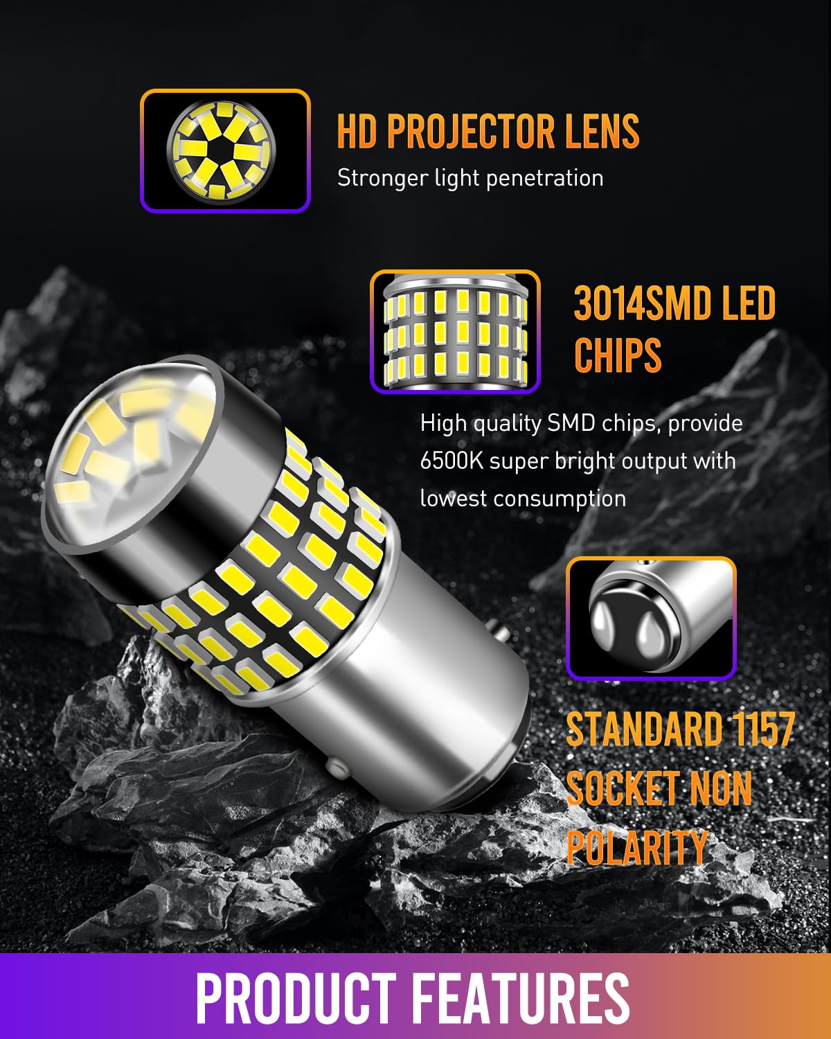 2 Pack 900 Lumens Super Bright 1157 LED Bulbs - 3014 78-EX Chipsets for Turn Signal & Tail Lights (Xenon White) - Perfect for Cars, Trucks, SUVs & Motorcycles