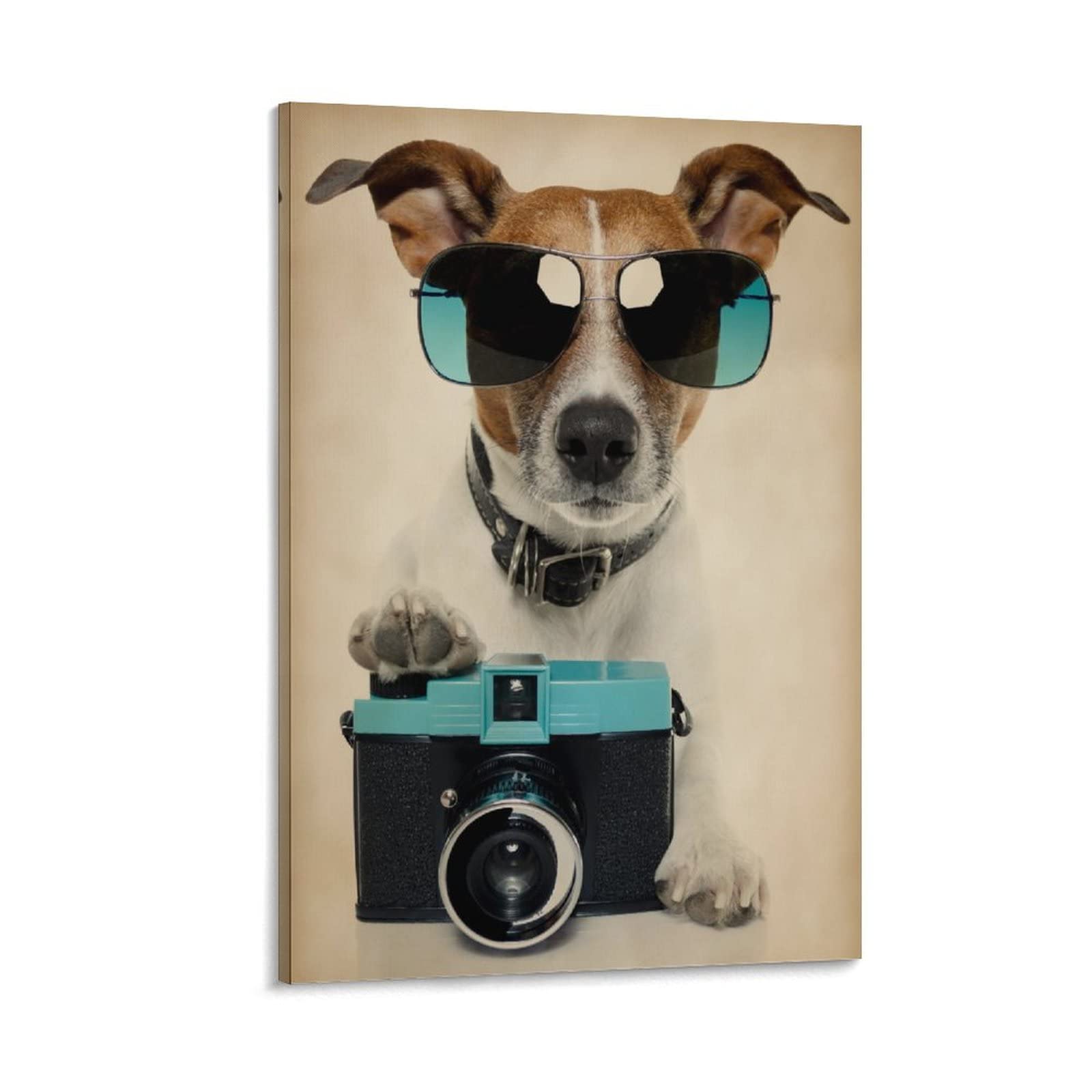 90s Retro Funny Camera Dog Poster - 24x36 Inch (60x90cm) Canvas Wall Art for Room Aesthetic, Home Decor & Gifts - Perfect for Bedroom, Living Room & Office Spaces