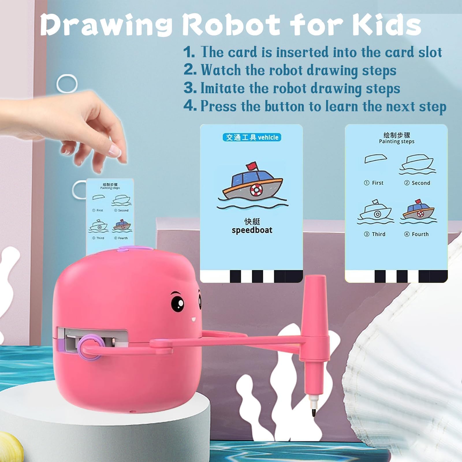 Interactive Drawing Robot for Kids - Voice-Activated Educational Art Toy with 100 Drawing Cards & 2 Markers | STEM Learning Toy for Creativity & Hand-Eye Coordination | Perfect for Home, Classroom & Birthday Gifts (Green)