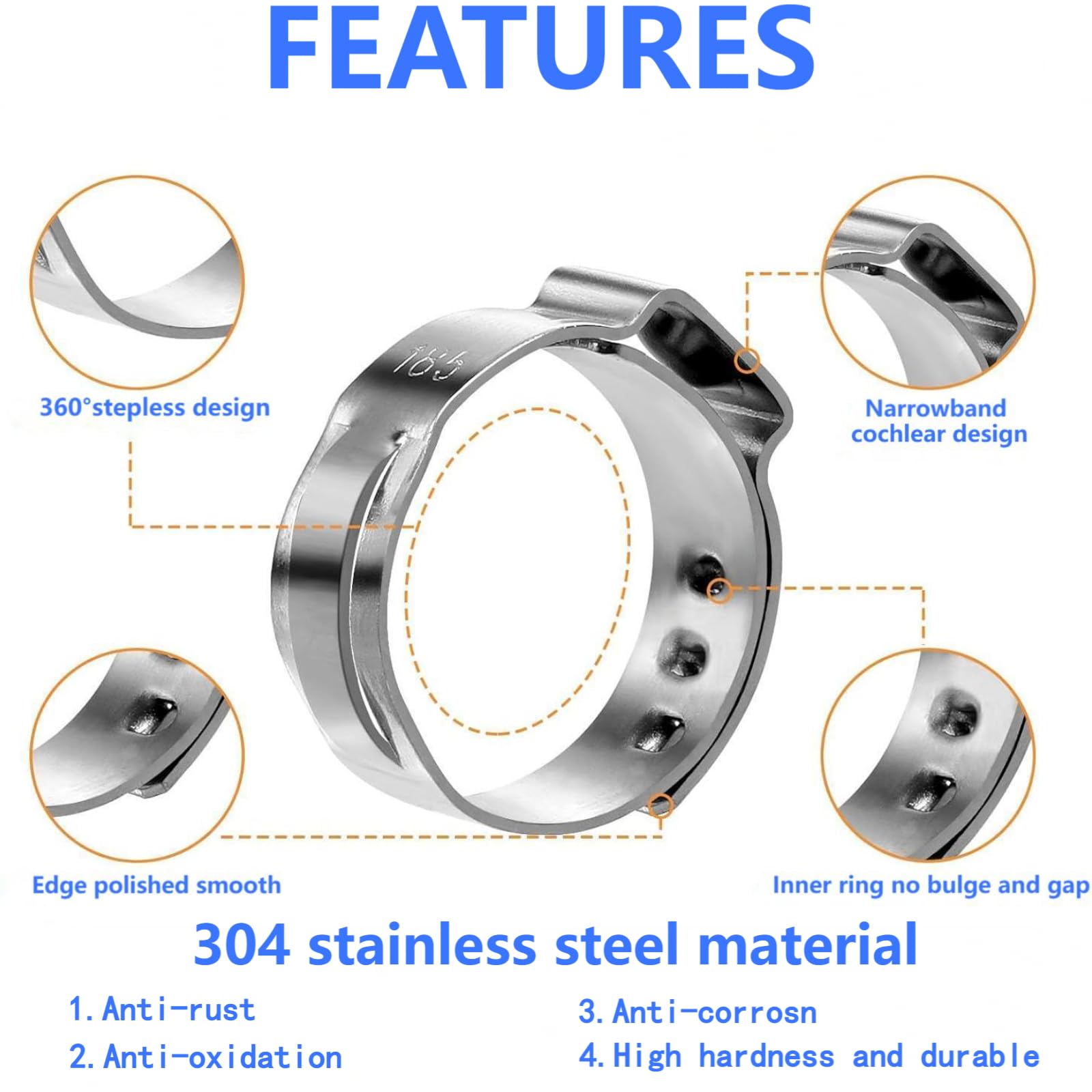 15mm-17.5mm Hose Clamps 50Pcs - for Pipe & Tube Connections