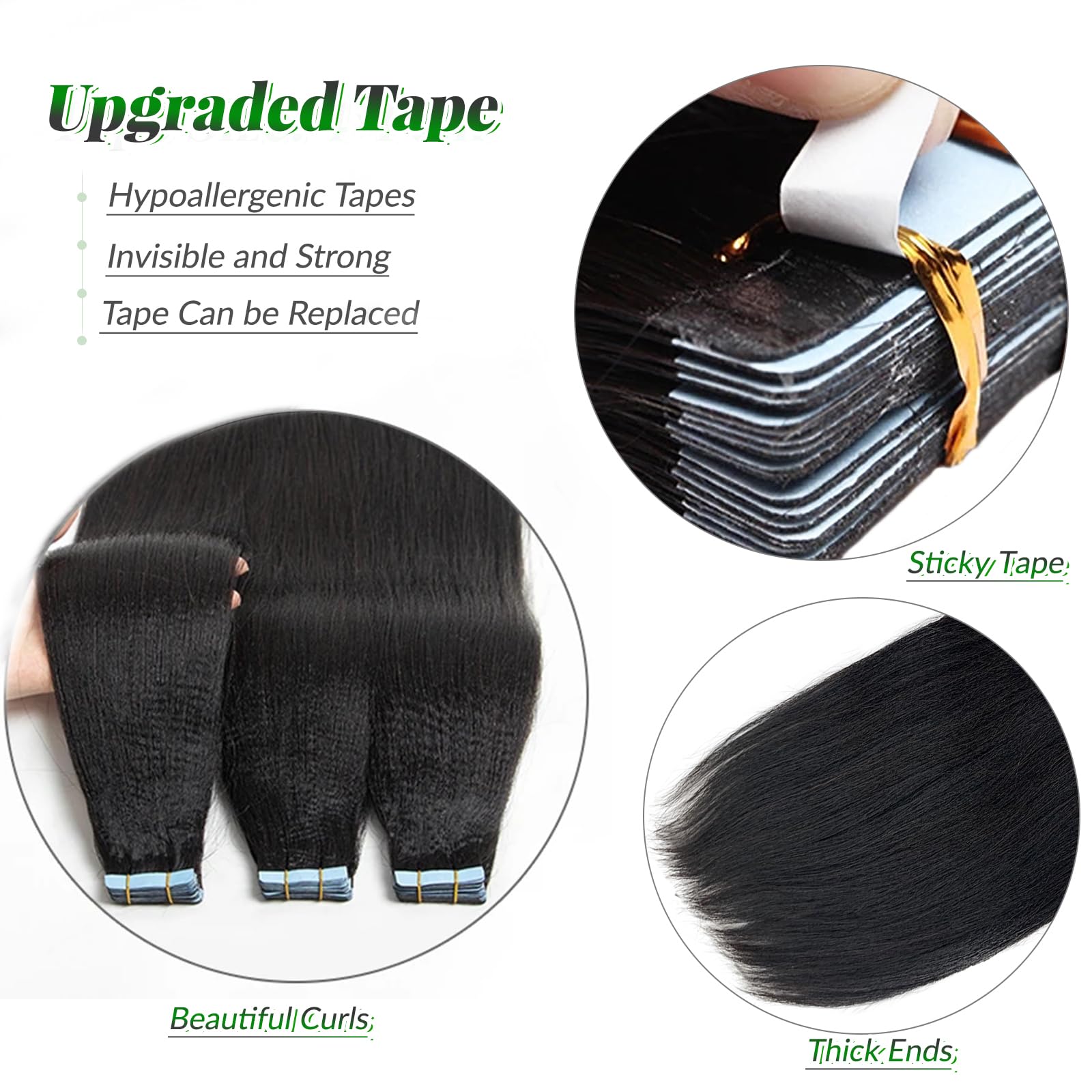 24 Inch Yaki Straight Tape-In Hair Extensions - Invisible Black Human Hair for Black Women | Natural Color, Real Human Hair, Light Yaki Texture | Perfect for Daily Wear, Special Occasions & Styling