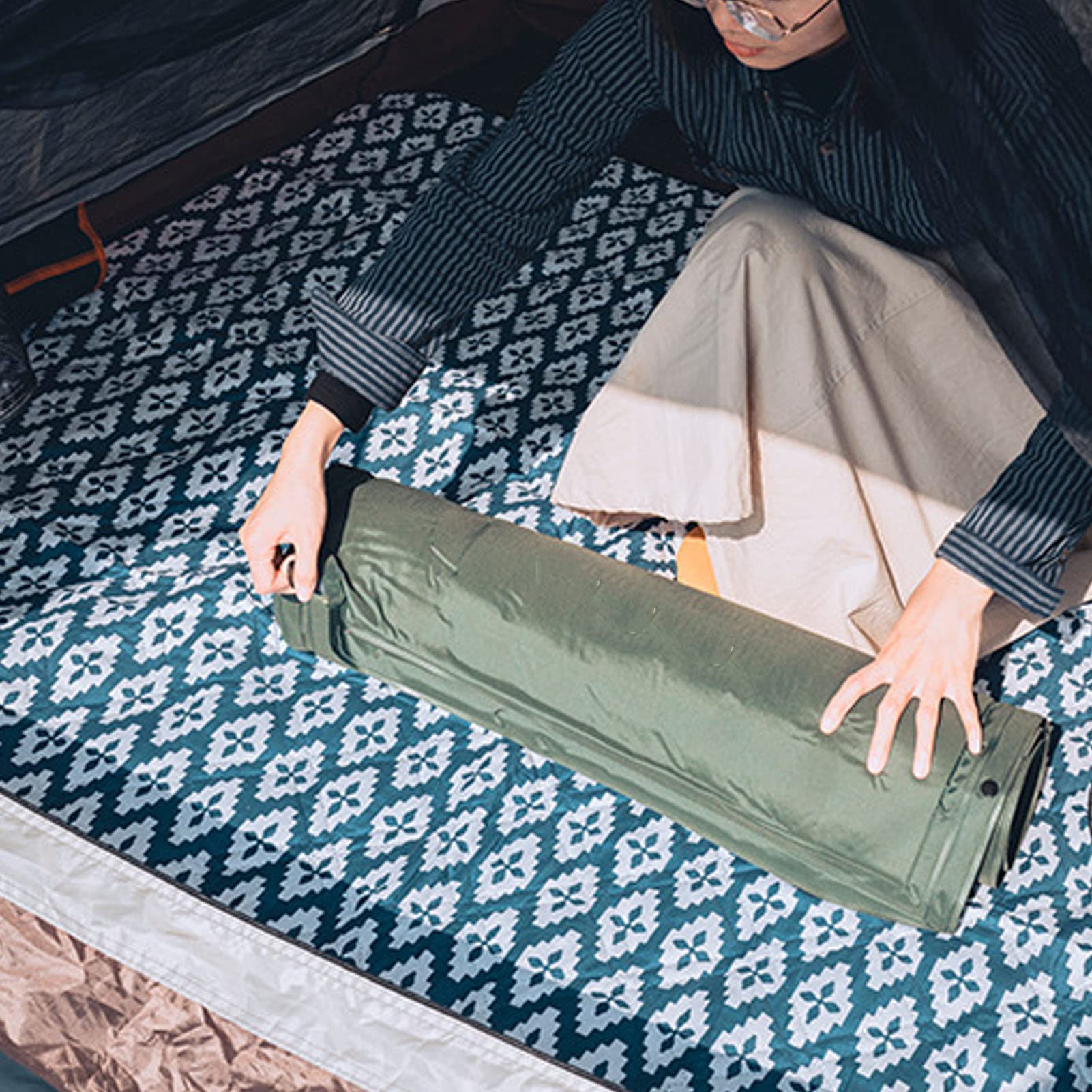 LBEC Inflatable Camping Bed - Green Floating Design with Automatic Pump, 1.2 Inch Thick Air Mattress for Outdoor Travel & Backpacking | Perfect for Camping, Hiking, and Road Trips