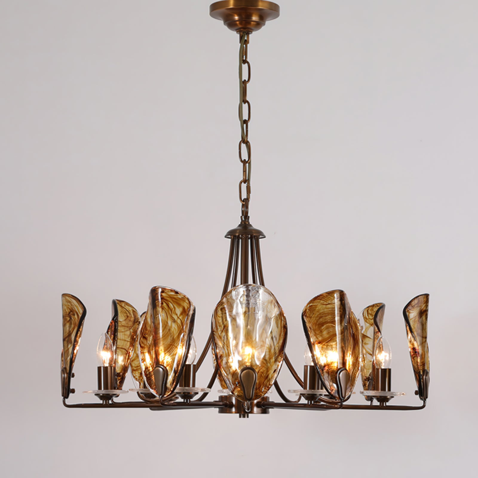 Amber Shell Chandelier - Elegant Coastal Lighting Fixture for Beach House, Dining Room, or Bedroom Decor | Handcrafted Seashell Pendant Light with Warm Glow