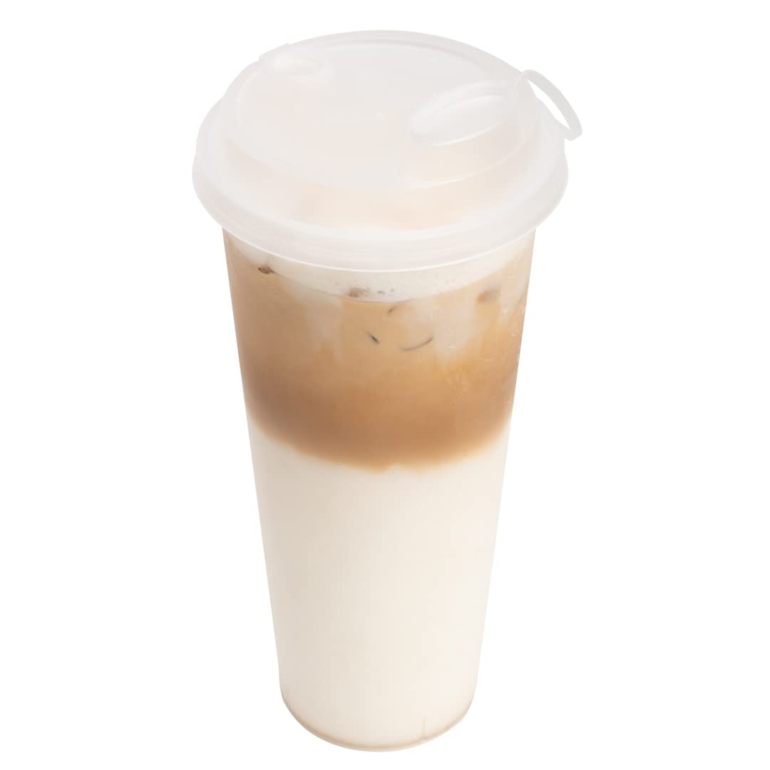 Restaurantware 500-Pack Leakproof Bev Tek Lids for 12oz/16oz/24oz Coffee Cups - 2-in-1 Design with Attached Stoppers, Clear Plastic Disposable Drink Lids (Cups Sold Separately) | Perfect for Coffee Shops, Cafes, Takeout & Office Break Rooms