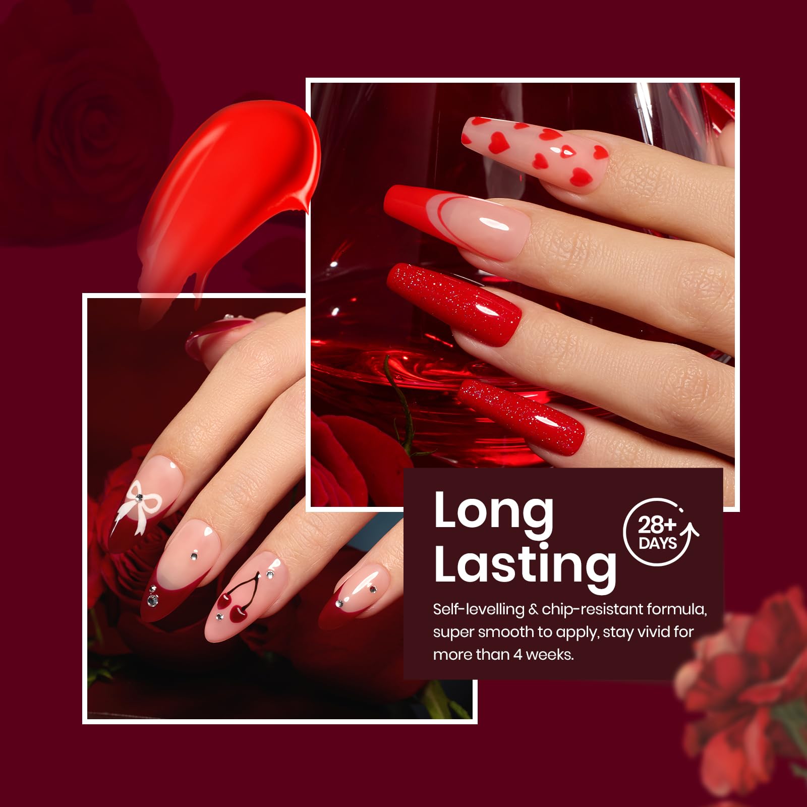 Beetles 6 Colors Red Gel Nail Polish Set with Top Coat - Shimmering Red Burgundy UV LED Soak Off Gel Polish Kit for Nail Art Design | DIY Home Manicure, Perfect Gift for Women | Great for Parties, Weddings & Special Occasions