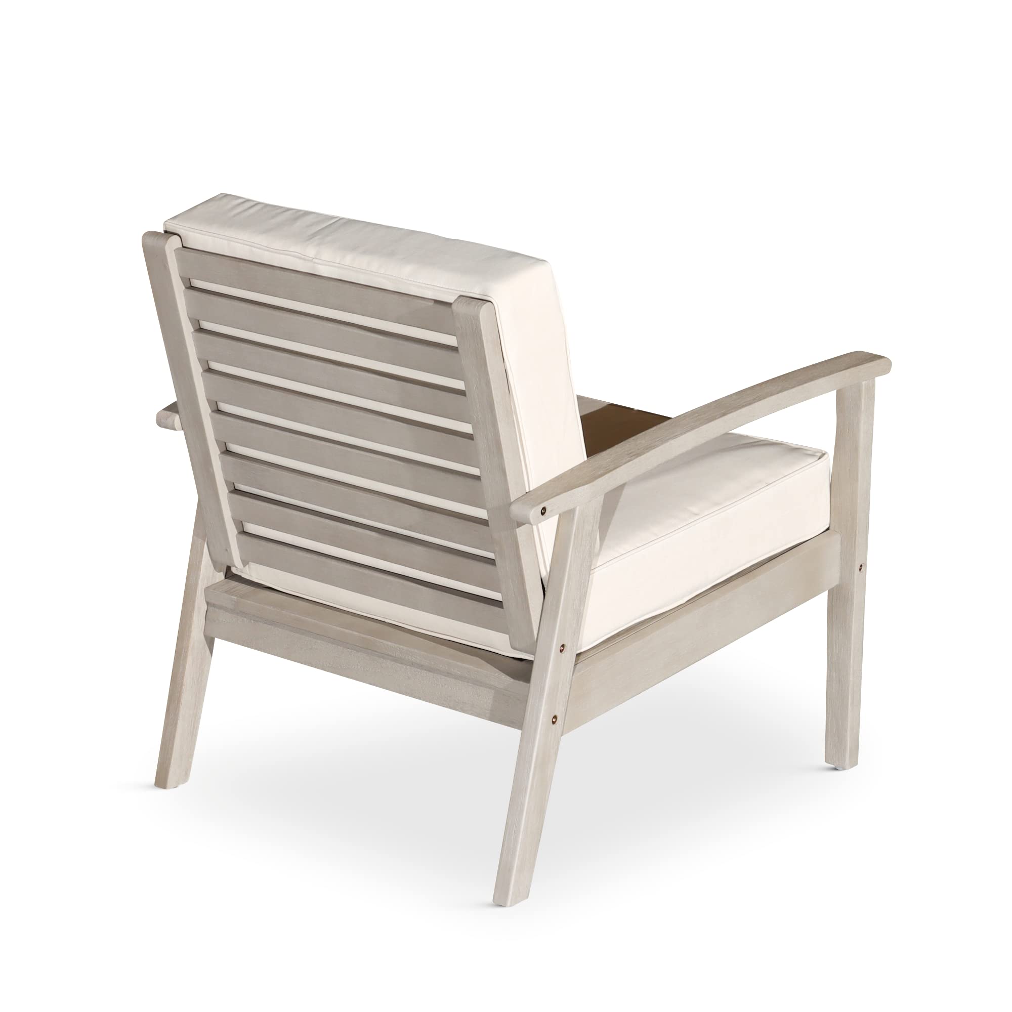 DTY Outdoor Living Longs Peak Deep Seat Eucalyptus Chair - Weather-Resistant Driftwood Gray Finish with Navy Cushions, Perfect for Patio, Garden, Poolside & Backyard Relaxation