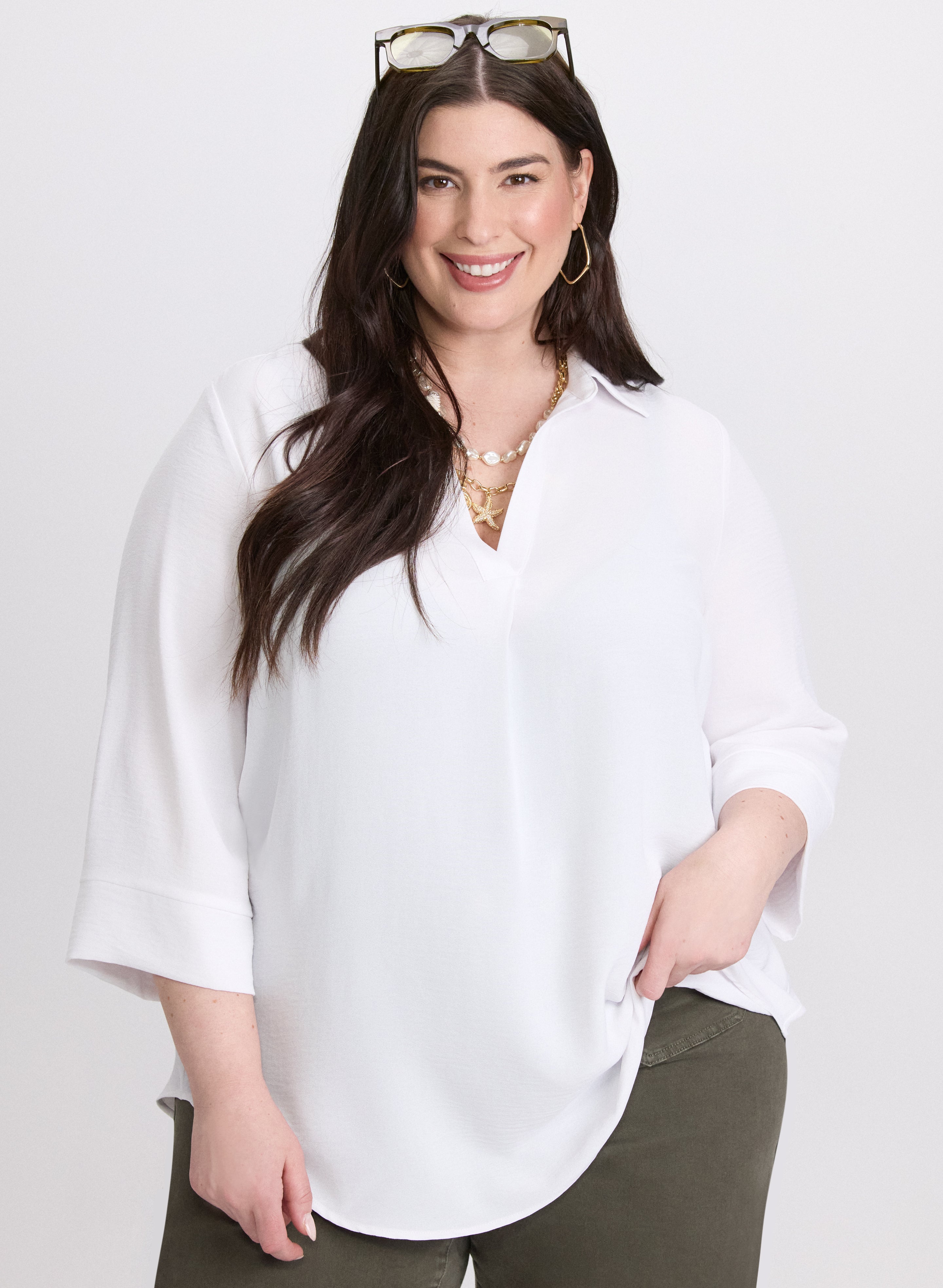 3/4 Sleeve Blouse for Women - Flowy Casual Tops with Button Front - Perfect for Office, Date Night & Spring Outfits