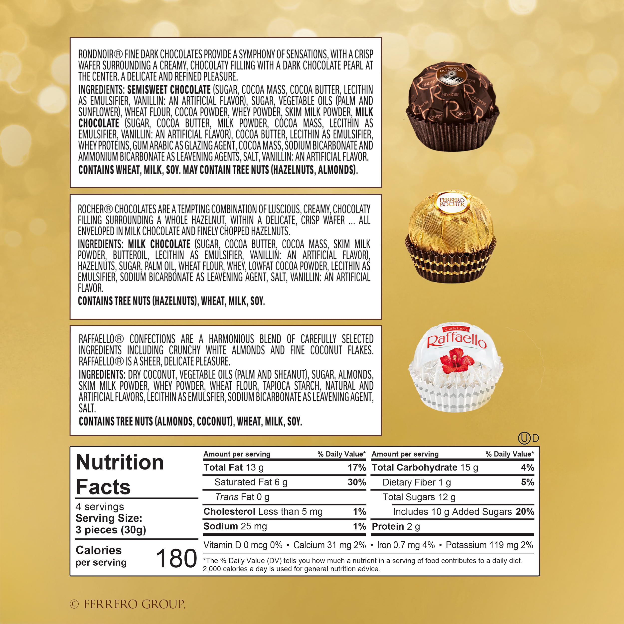 Ferrero Rocher 12 Count Premium Gourmet Chocolate Gift Box - Assorted Hazelnut Milk Chocolate, Dark Chocolate & Coconut Chocolates (4.6 oz) - Perfect for Holidays, Birthdays & Romantic Gifts