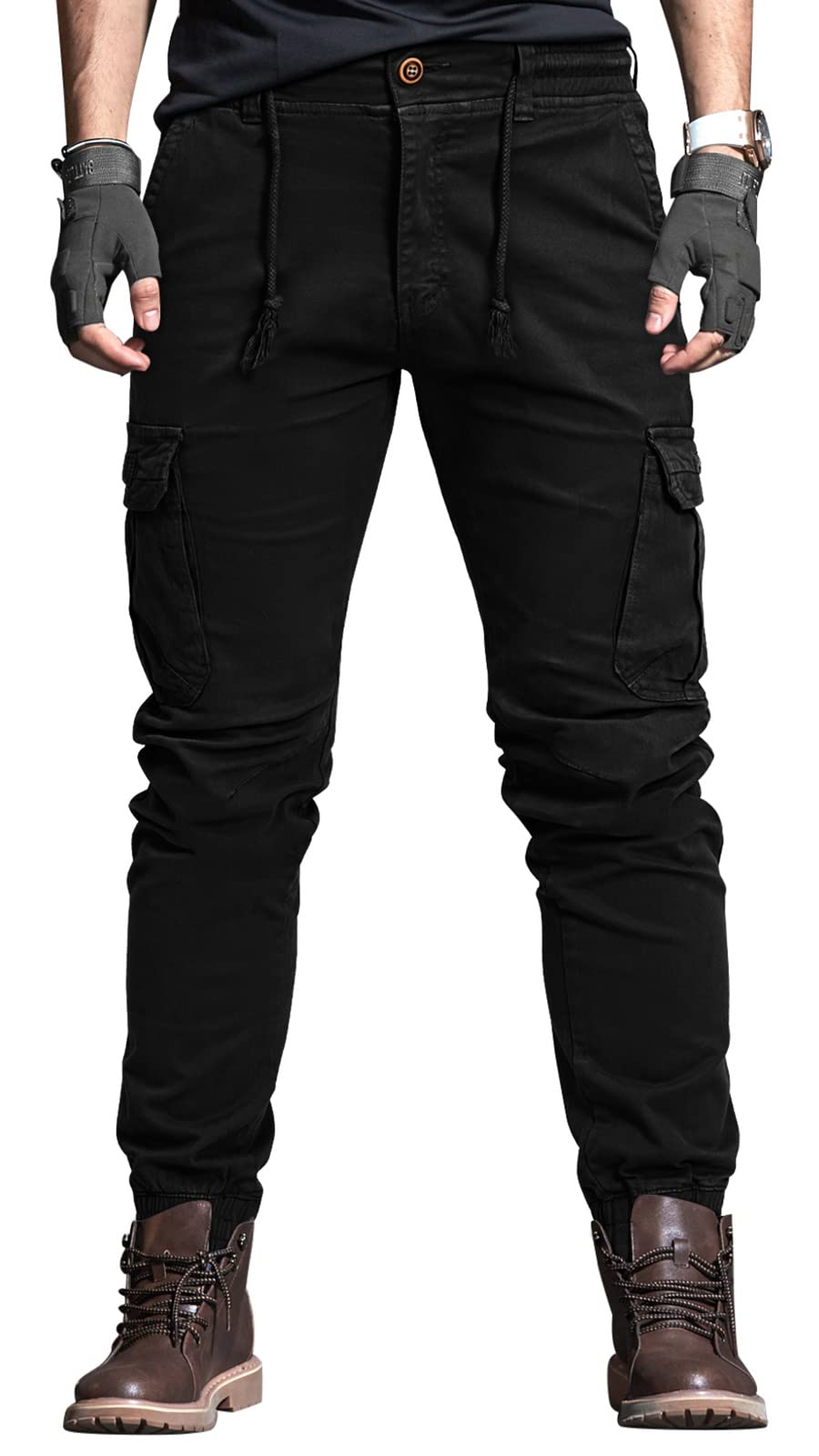 OUTSON Men's Relaxed Fit Cargo Pants with 8 Pockets - Durable Ripstop Tactical Work Pants for Outdoor, Hiking & Casual Wear - Comfortable Utility Pants for Men (Khaki, 34W x 32L) | Perfect for Camping, Construction Work & Everyday Use