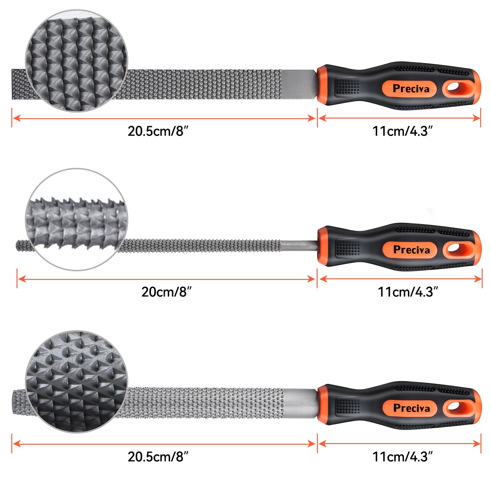 Preciva 3-Piece High Carbon Steel Wood Rasp File Set - Flat, Round & Half Round Files for Woodworking, Carving & DIY Projects | Perfect for Wood Shaping, Smoothing & Finishing