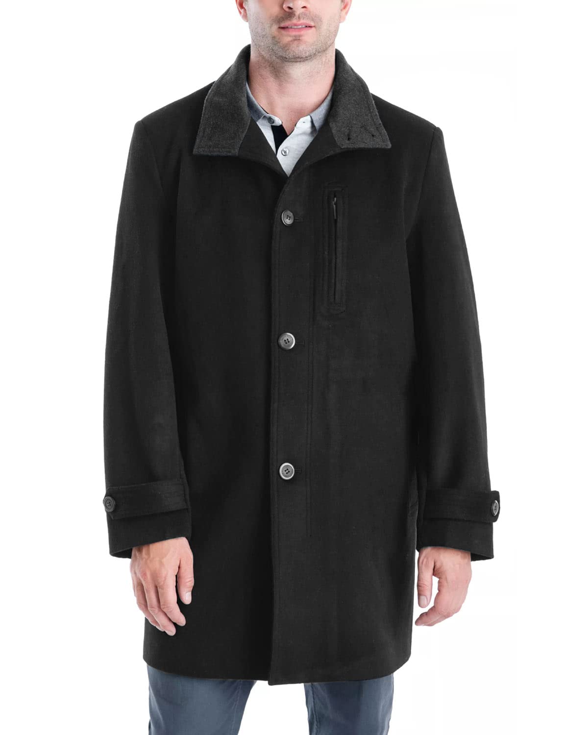London Fog Signature Men's Clark Wool Blend Overcoat - 36 Short Black | Classic Winter Coat for Business, Office & Formal Occasions
