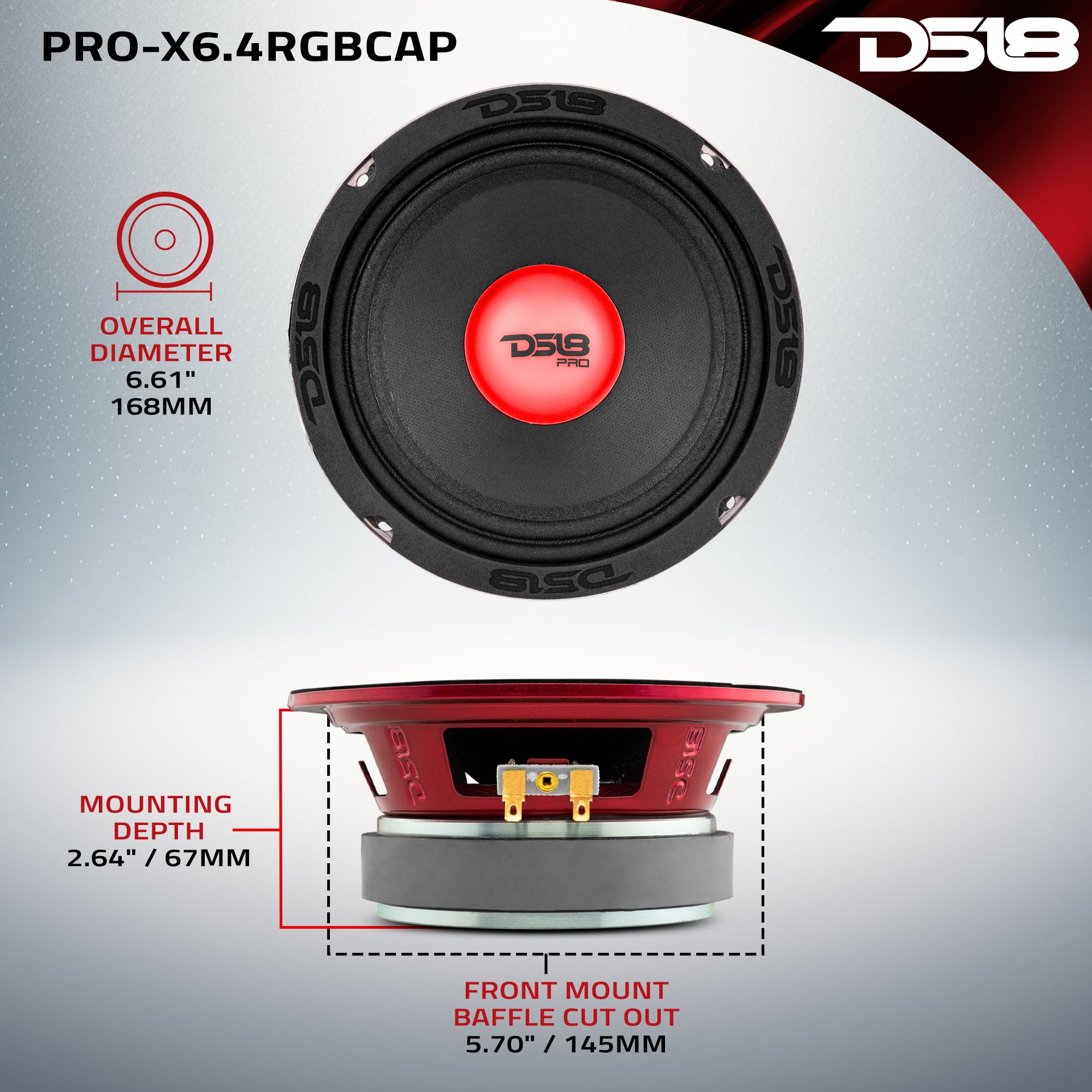 PRO X 6.5 Inch Mid-Range Loudspeaker with RGB LED Lighting - 250 Watts RMS, 4 Ohm Impedance - Perfect for Car Audio Systems, Home Theaters, and Live Performances