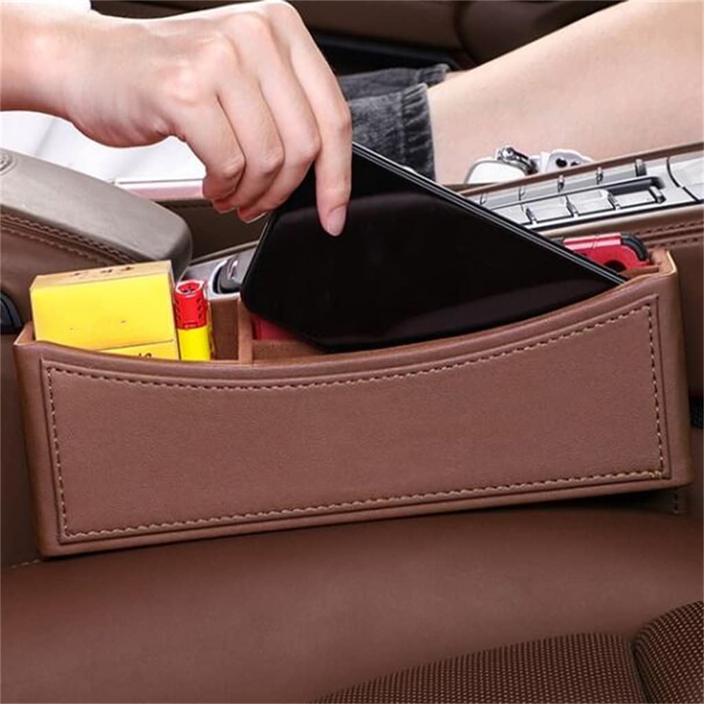 2-Pack Car Seat Gap Organizer with Cup Holder & Charging Port - Storage Box for Wallet, Sunglasses, Phone & Keys - Perfect for Drivers & Road Trips (Brown)