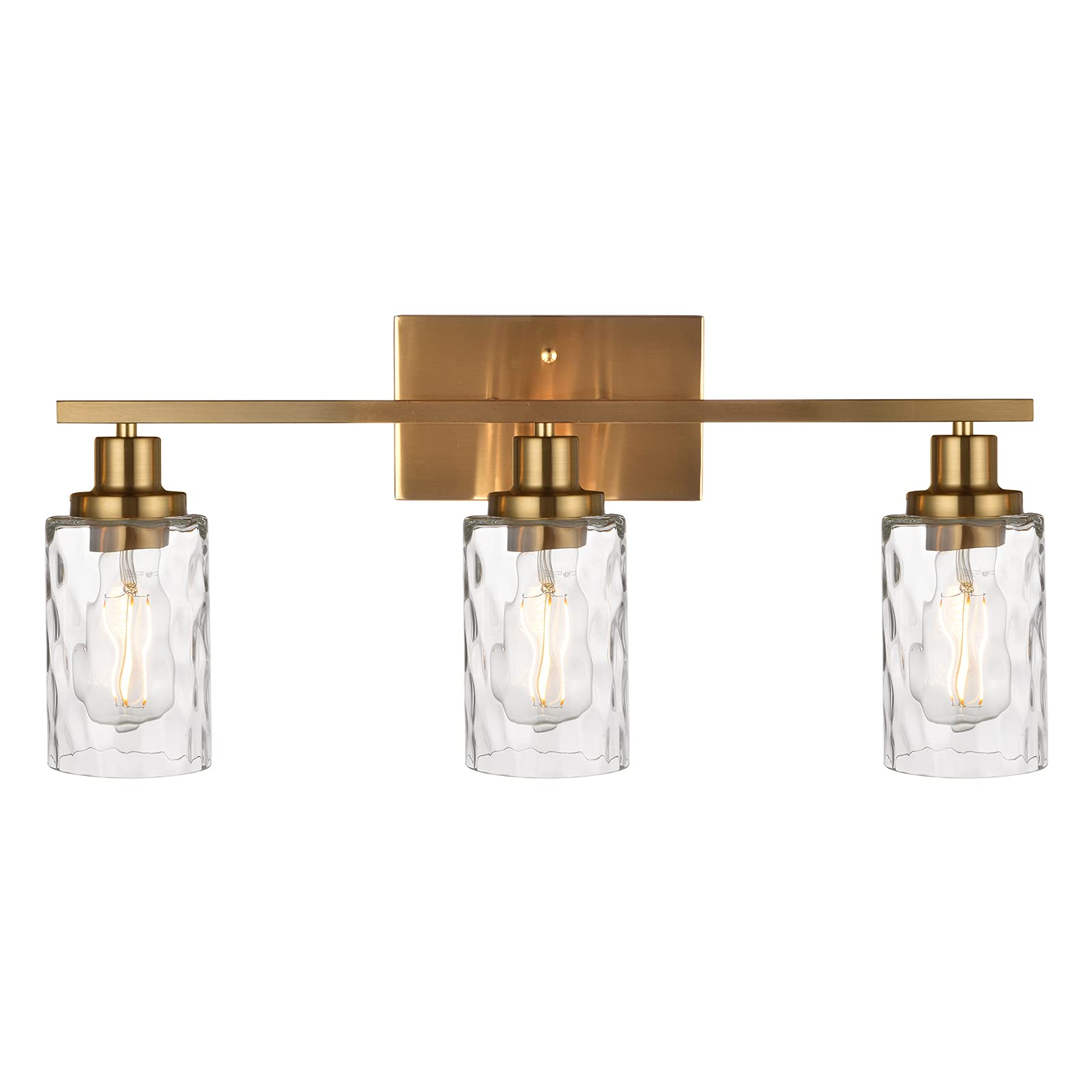 MELUCEE 3-Light Bathroom Vanity Light Fixture with Hammered Glass Shade, Brushed Brass Industrial Wall Sconce for Bedroom, Living Room & Kitchen - Perfect for Modern Home Decor and Vanity Mirror Lighting