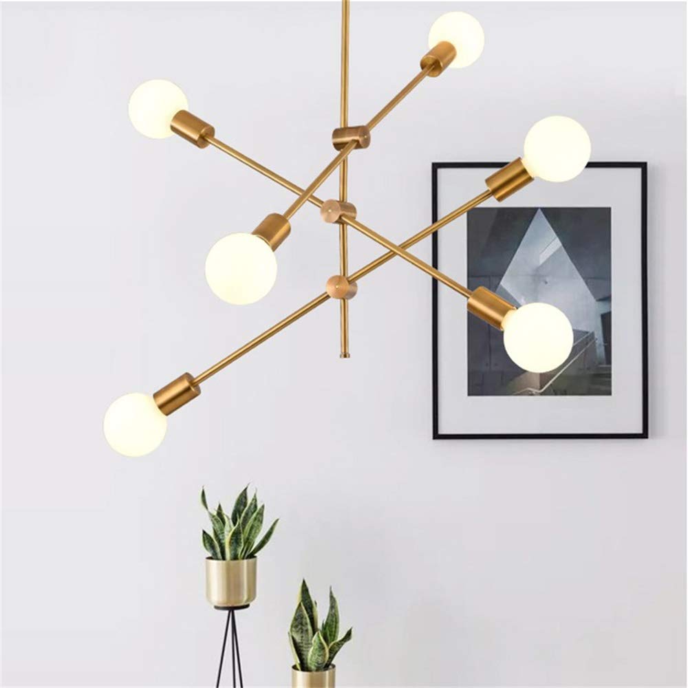 Hobaca® Modern Golden Sputnik Chandelier - Mid Century Ceiling Pendant Light Fixture for Dining Room, Kitchen, Foyer - Rustic Industrial Lighting for Home, Restaurant & Office Decor