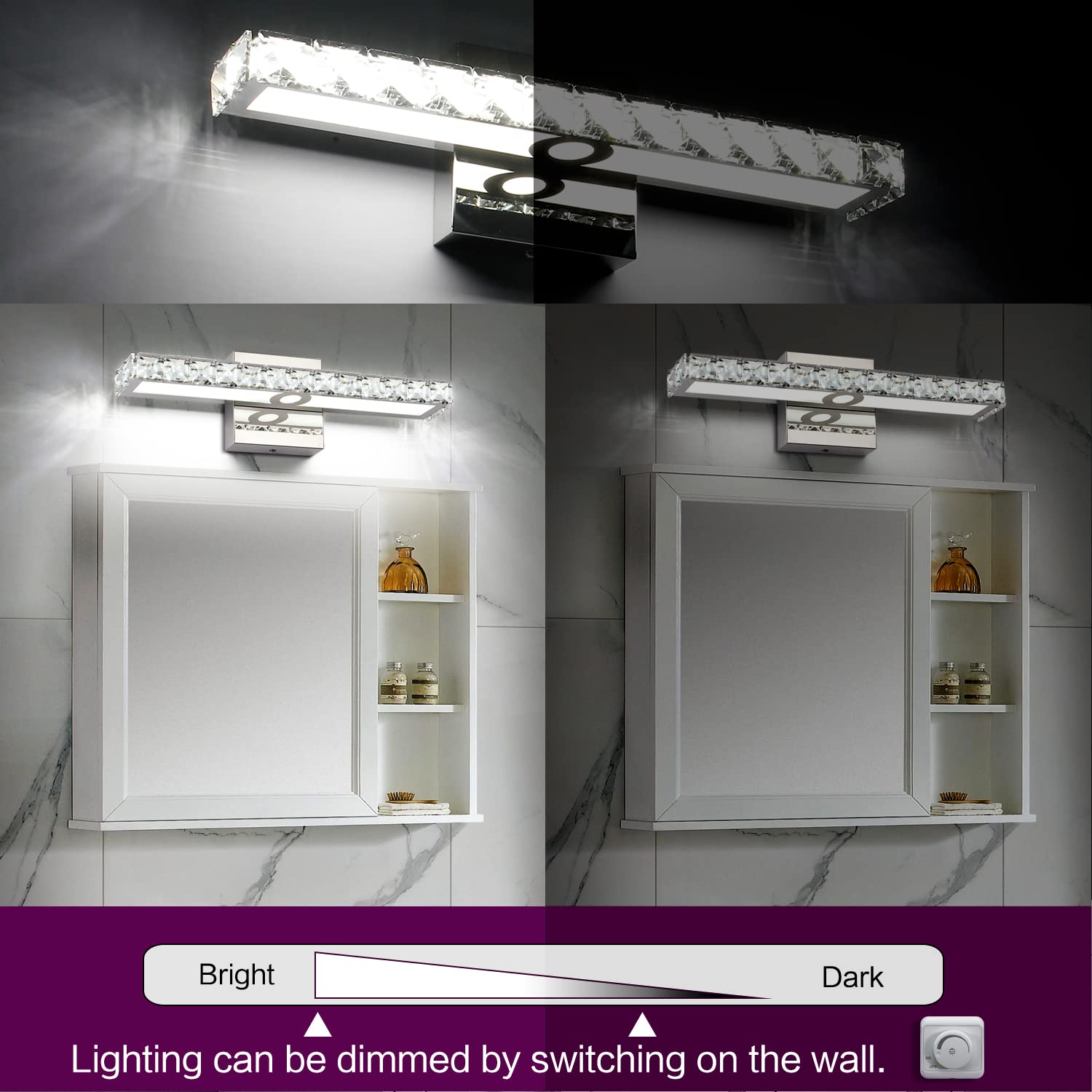 SOLFART Crystal LED Vanity Lights - Wall Mirror Vanity Light Fixtures for Bathroom & Bedroom Lighting - Perfect for Makeup, Grooming & Home Decor