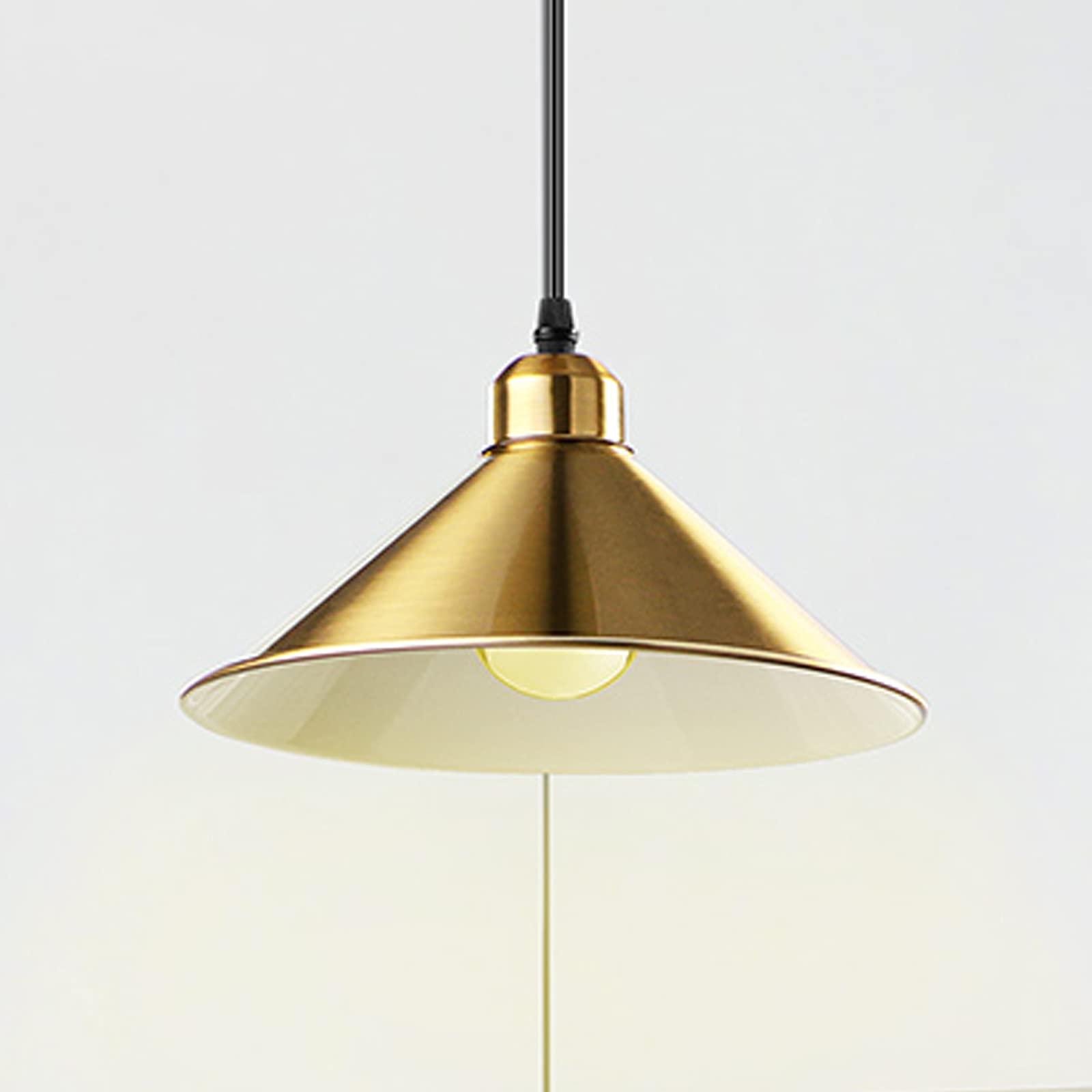 HONOVI Adjustable Height E26 Base Pendant Light Fixtures - Copper Kitchen Island Lighting with Golden Conical Shade for Farmhouse, Bedroom & Dining Room Decor | Perfect for Kitchen Counter, Dining Table, and Entryway Lighting