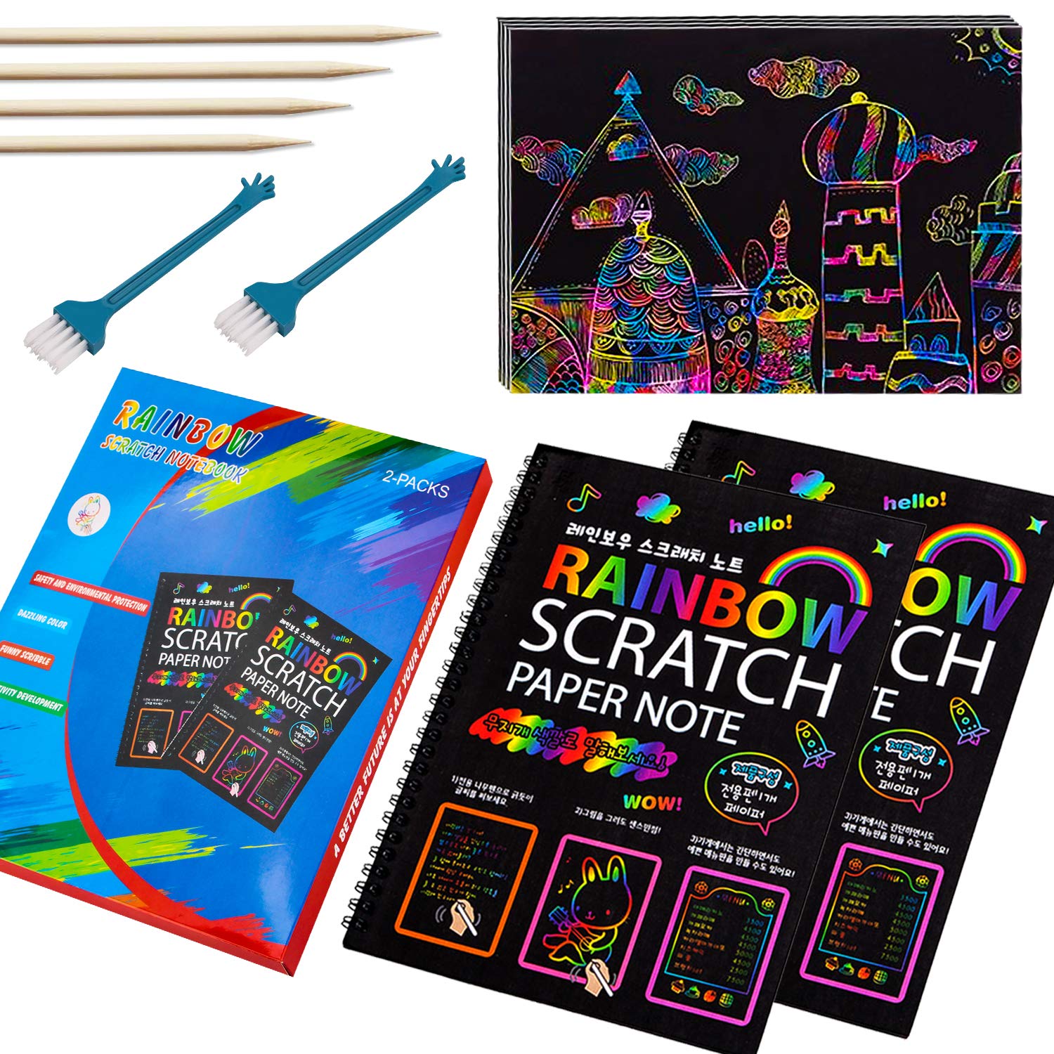 Magic Rainbow Scratch Paper Notebooks - 2 Pack (24 Sheets Each) for Kids Art & Graffiti | Fun DIY Craft Activity for School, Birthday Parties & Creative Play