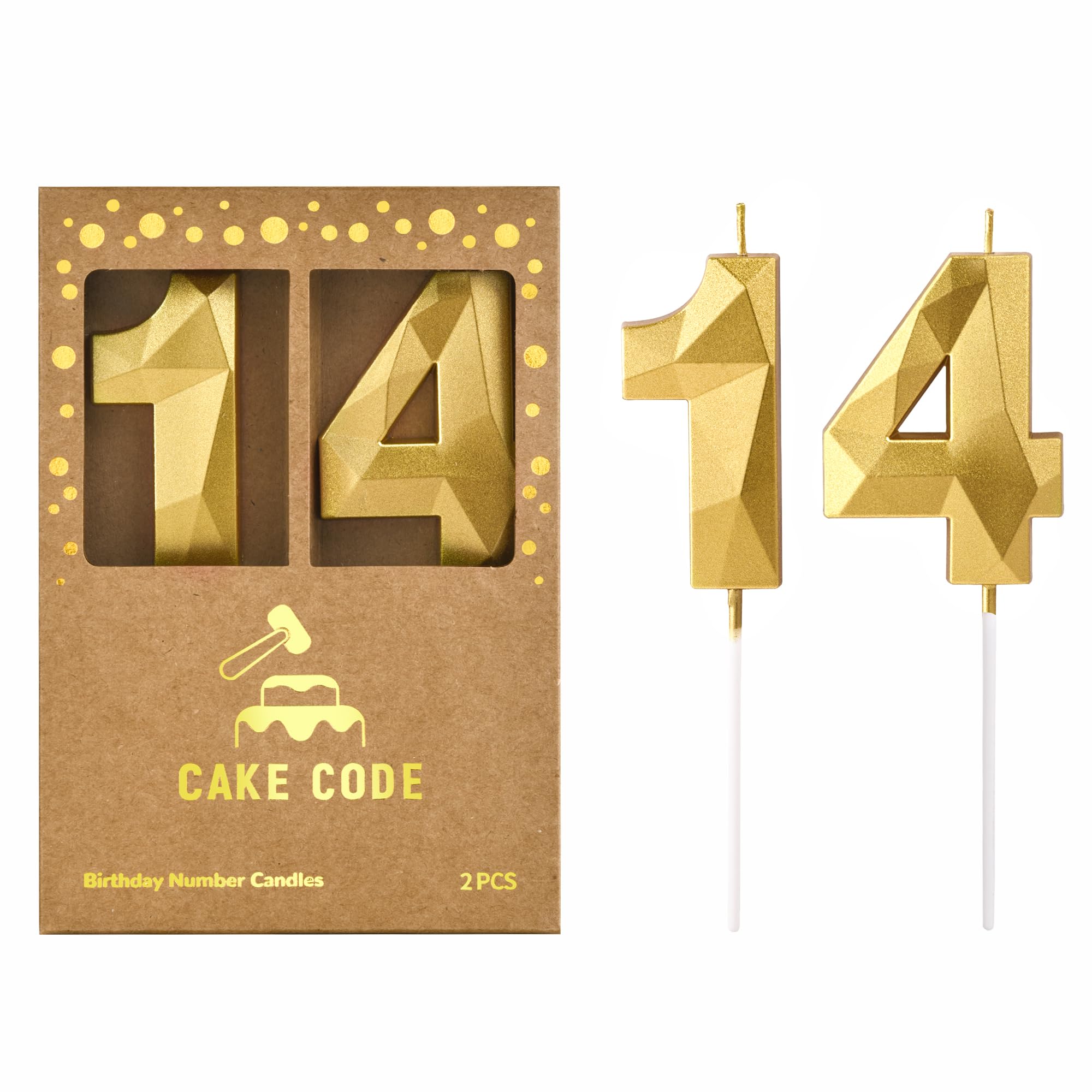 2.76 Inch Gold Number 14 Birthday Cake Candles - Crystal Shimmer Party Decorations for Anniversary, Wedding & Celebration Cakes