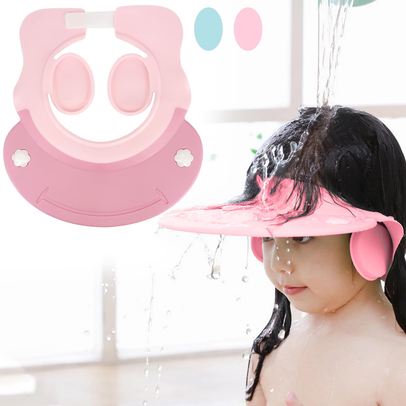 **Baby & Toddler Hair Washing Shield – Waterproof Shampoo Cap with Ear Covers for Kids – Soft & Safe Shower Cap for Bath Time (Pink) – Perfect for Sensitive Skin & Mess-Free Hair Wash**