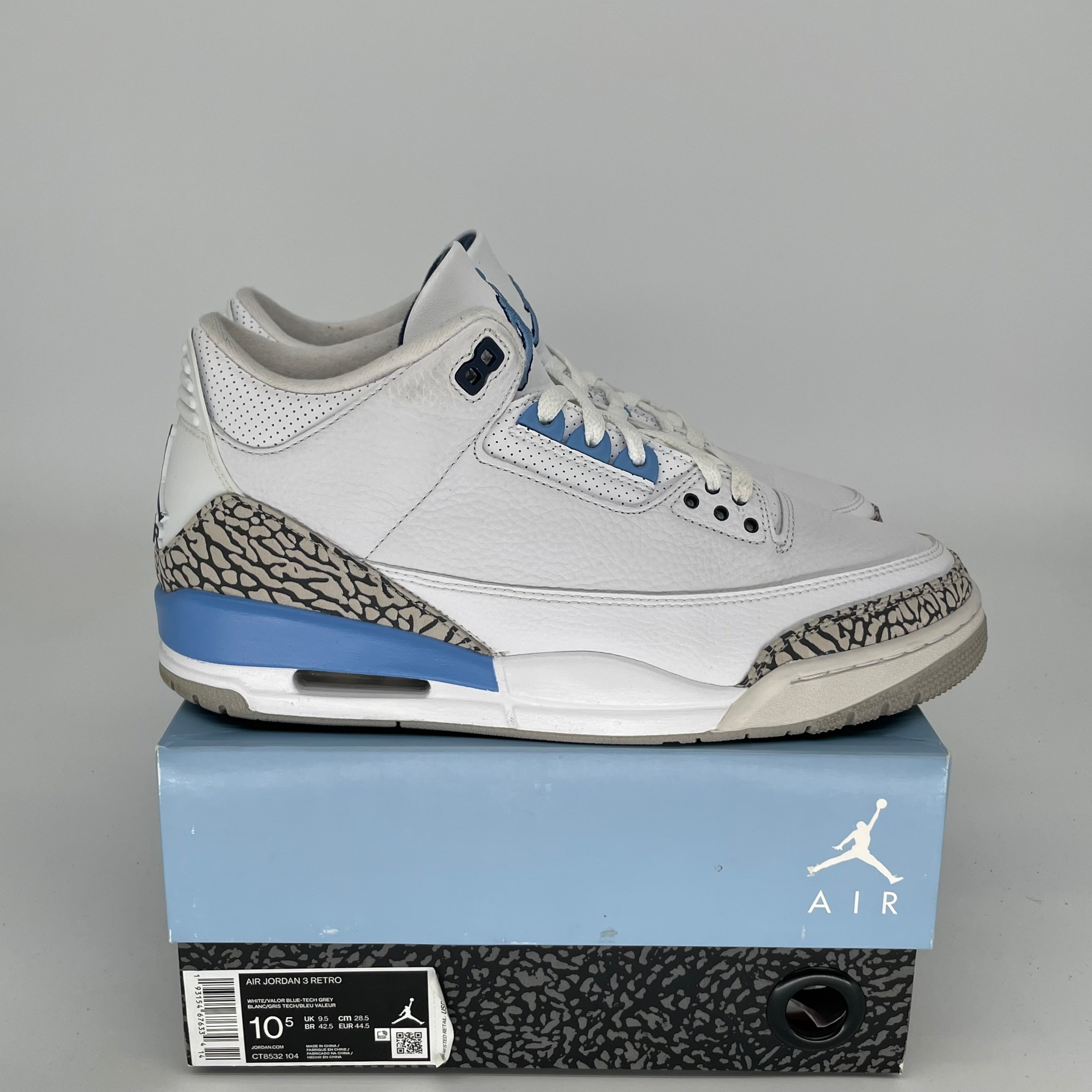 AIR JORDAN 3 UNC Men's Basketball Shoes Size 10.5 - CT8532-104 Blue & White Retro Sneakers for Running, Gym & Streetwear Fashion
