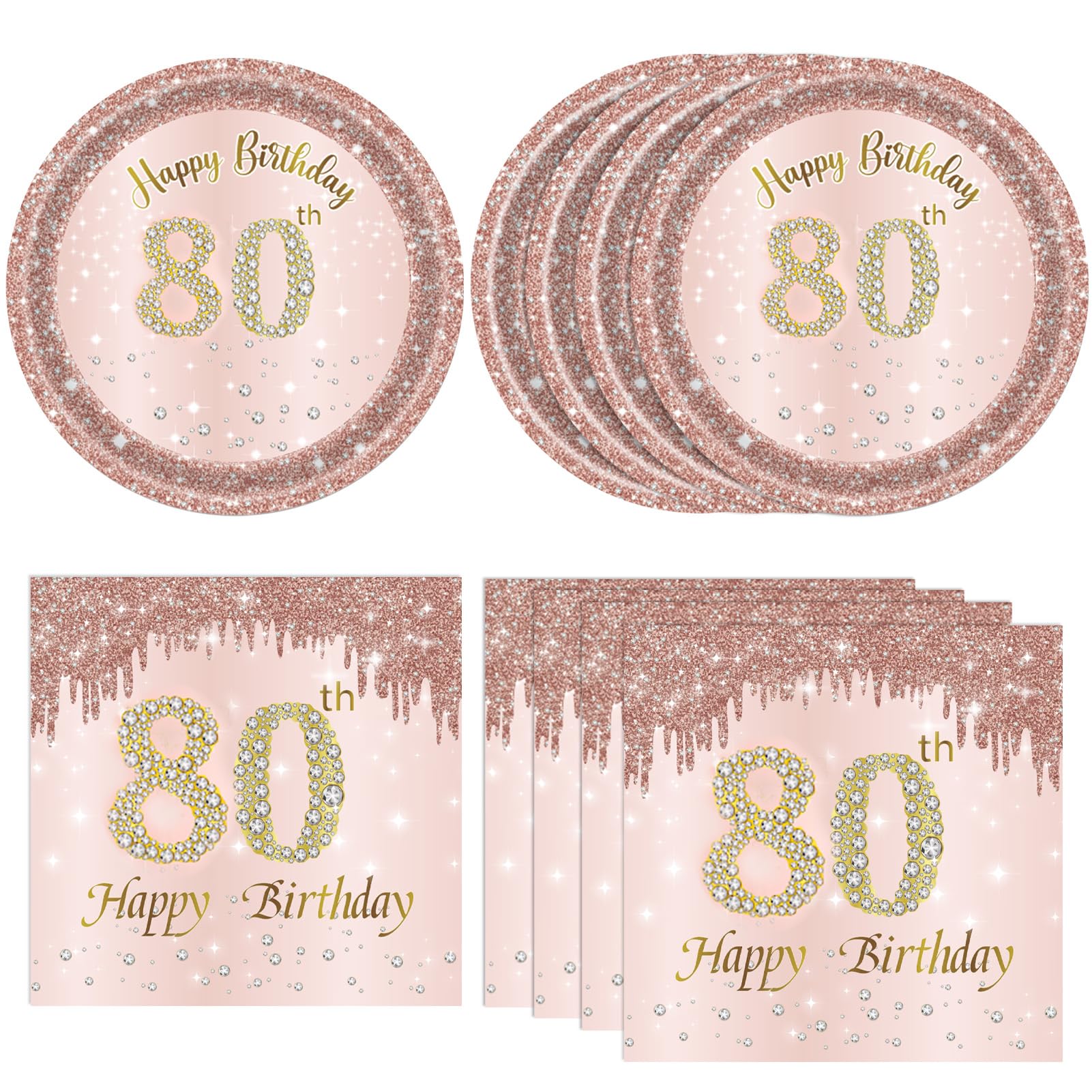 40PCS Rose Gold 80th Birthday Party Decorations Set for Women - Vintage 1945 Theme Disposable Tableware Includes Plates & Napkins - Perfect for Milestone Celebrations, Retirement Parties & Golden Anniversary Events