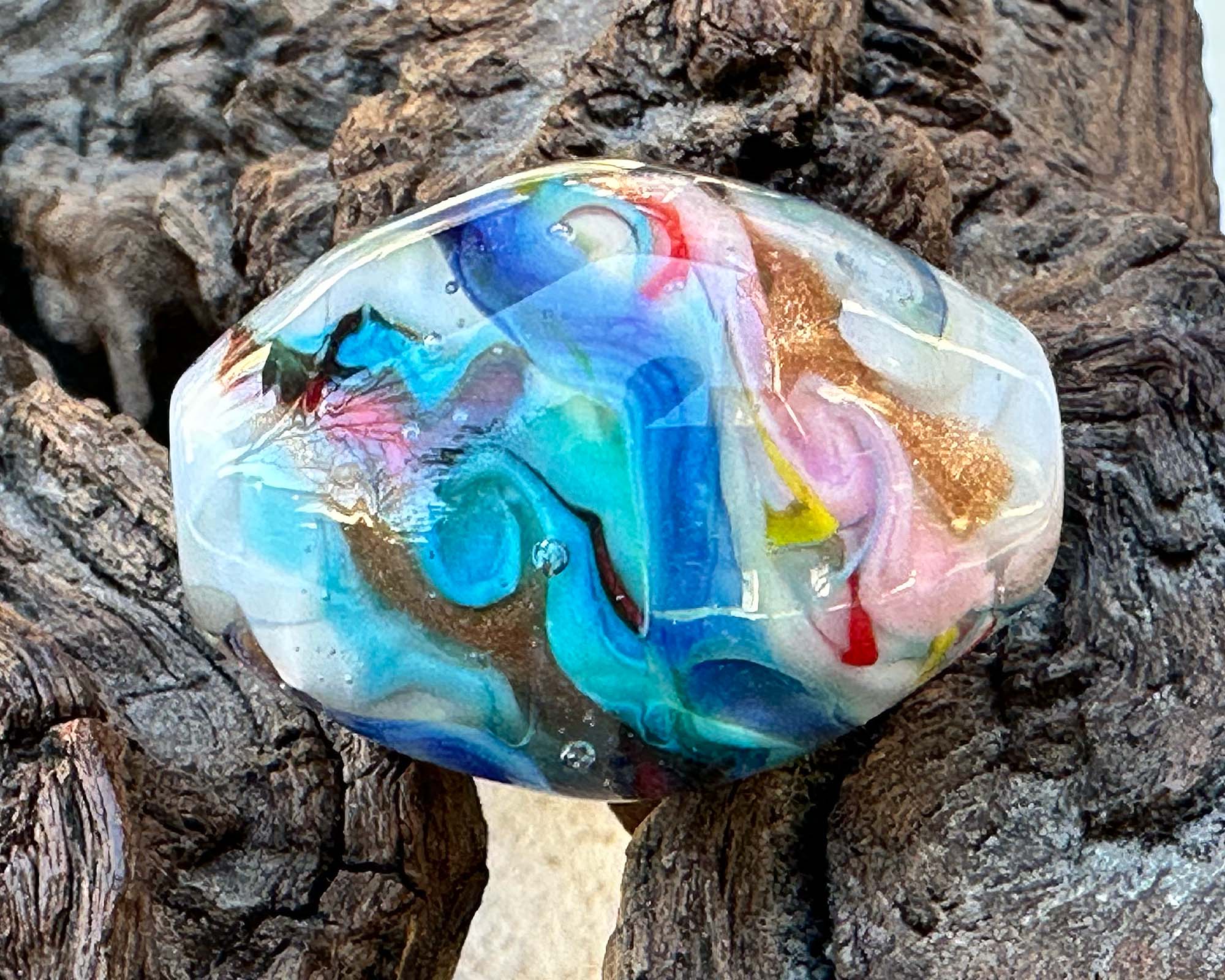Handmade Rainbow Watercolor Lampwork Glass Focal Bead for Jewelry Making - Perfect for Necklaces, Bracelets & DIY Craft Projects