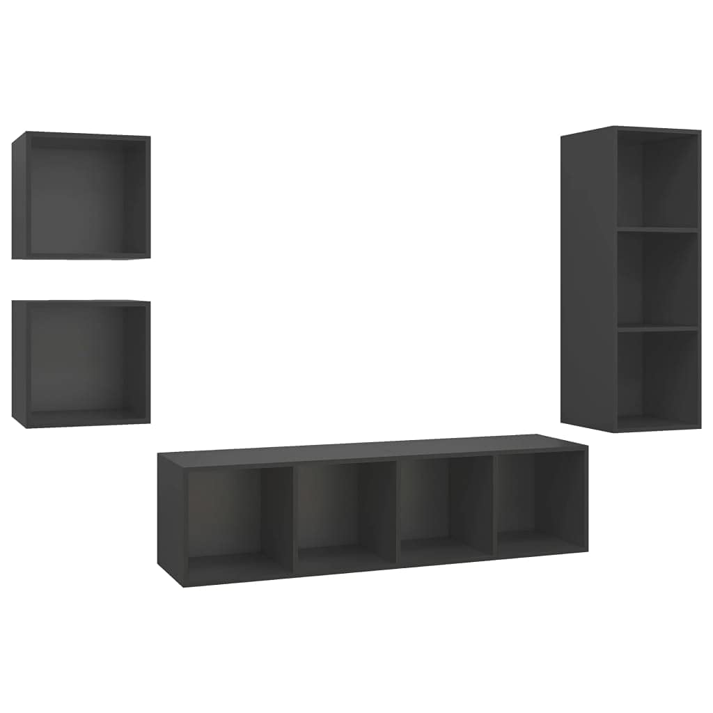 4-Piece Wall Mounted TV Stand Cube Organizer Set - Floating Bookshelf & Storage Shelves for Living Room, Bedroom, Home Office - Modern Chipboard Design in Gray - Perfect for Small Spaces & Media Organization