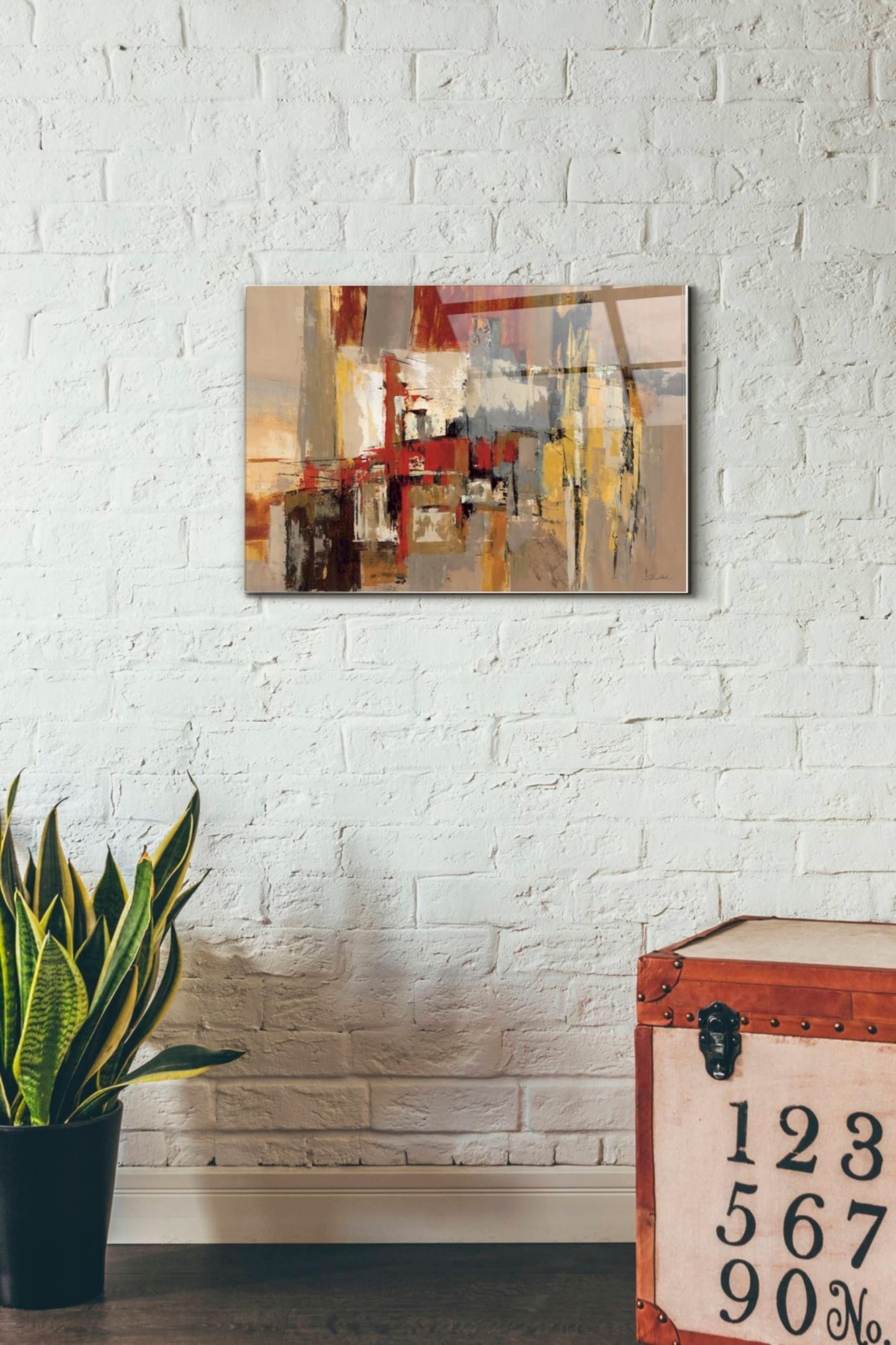 Silvia Vassileva 'Melody For Guitar And Sax' Acrylic Glass Wall Art - 16x24 Inches Modern Abstract Painting for Living Room, Bedroom & Office Decor