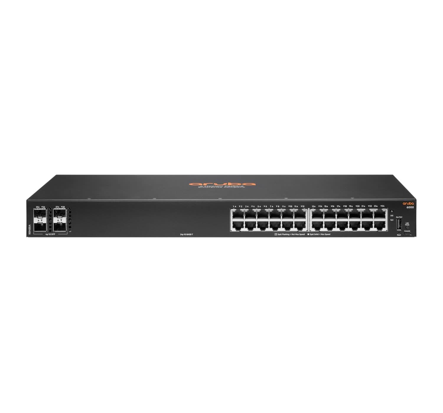 Aruba 6000 24-Port Gigabit Ethernet Switch with 4 SFP Ports - Layer 3 Managed 1U Rack Mount (R8N88A#ABA) for Business Networks, Data Centers & High-Speed Connectivity